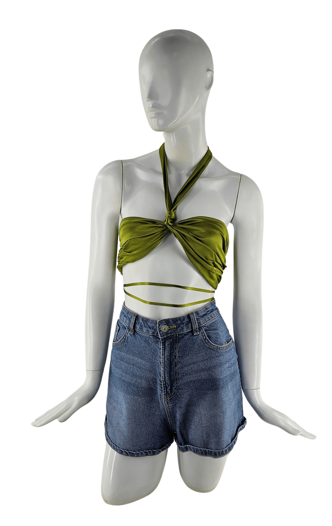 Kanatjere Femrash Oh Polly Saten Ngjyre Jeshile Outlet/Crop Top