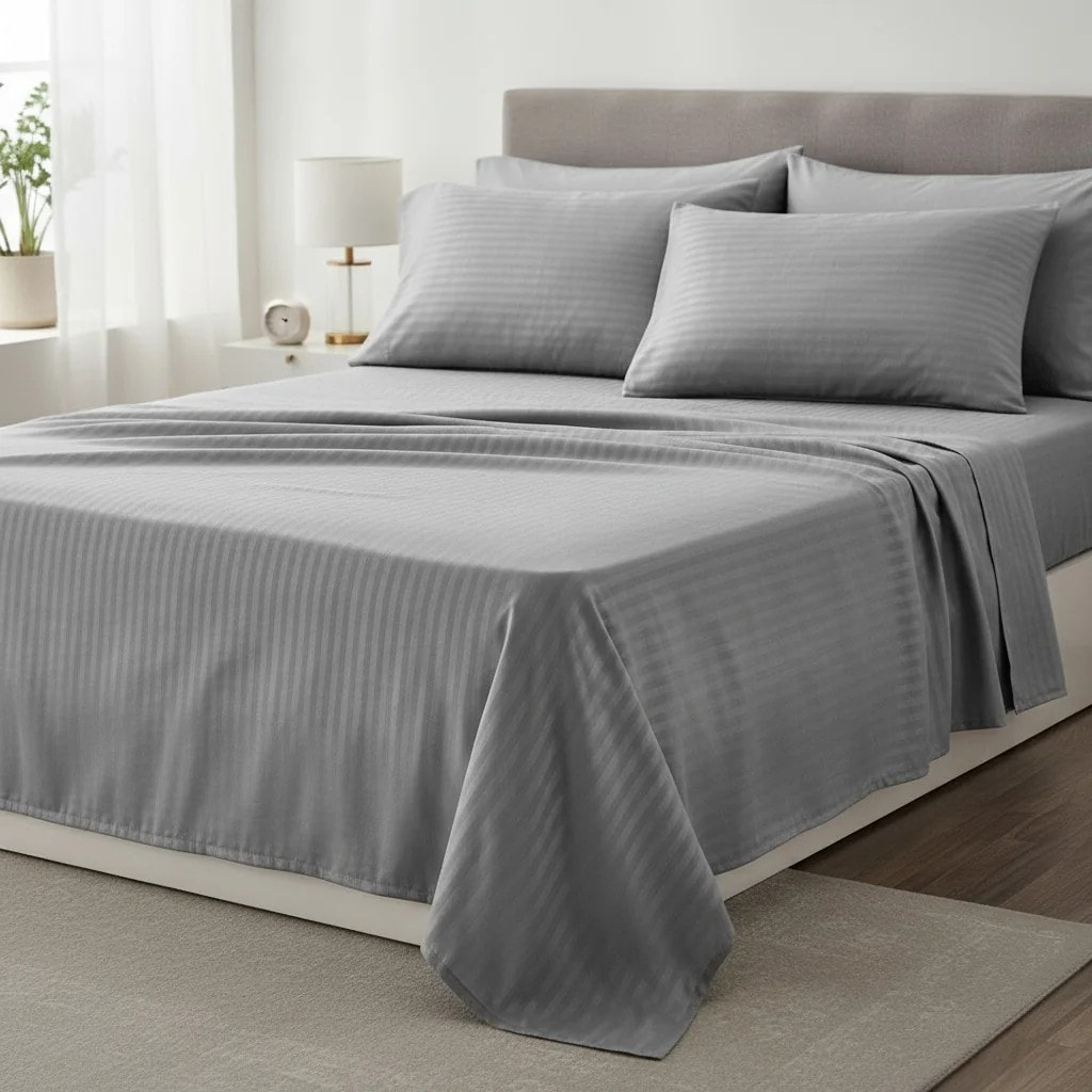 Set Carcafi Ngjyre Gri me Vija Dopio 160x200cm Outlet Bed Sheet Set