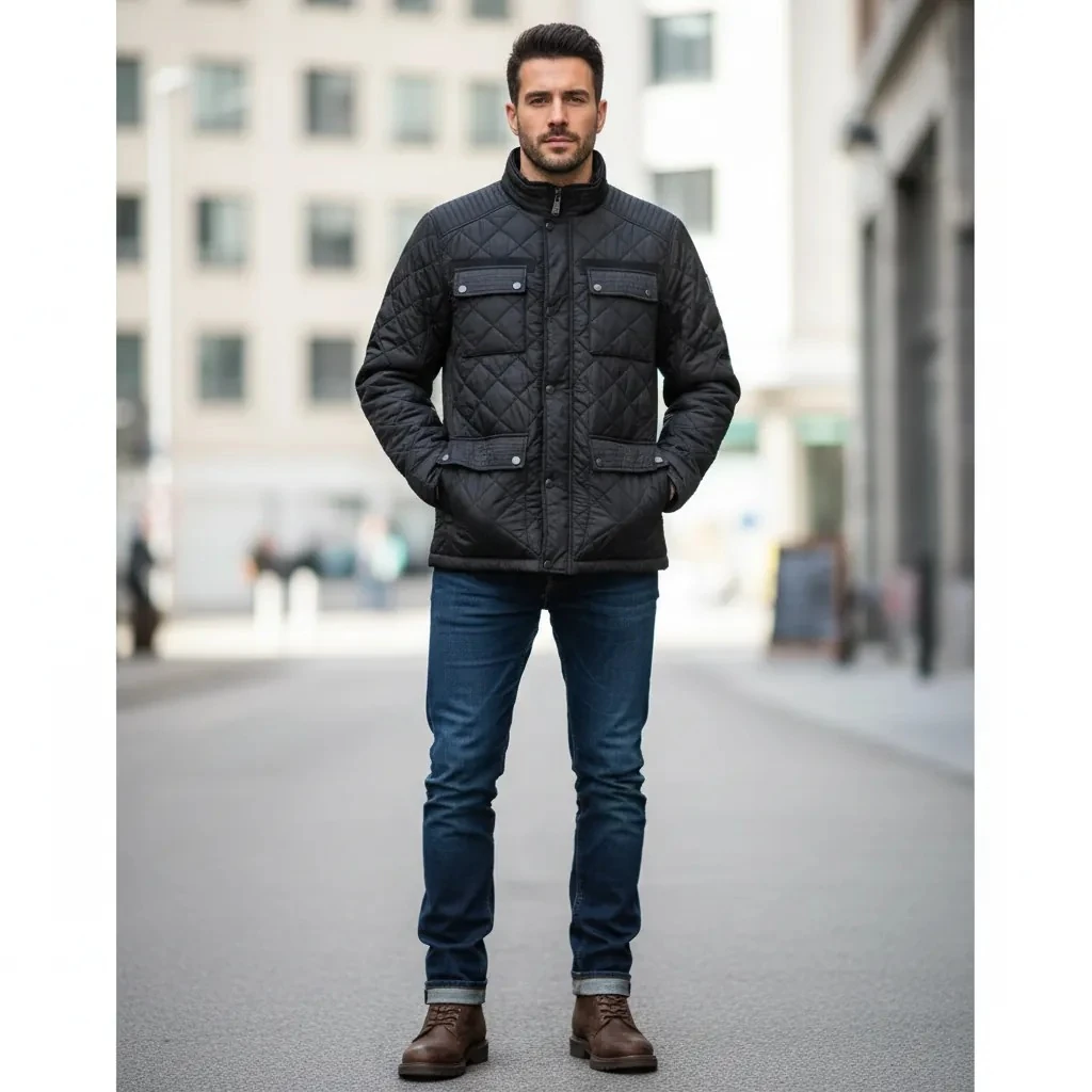 Xhup Meshkujsh Tom Tailor Ngjyre i Zi S.Hand Mens Coat