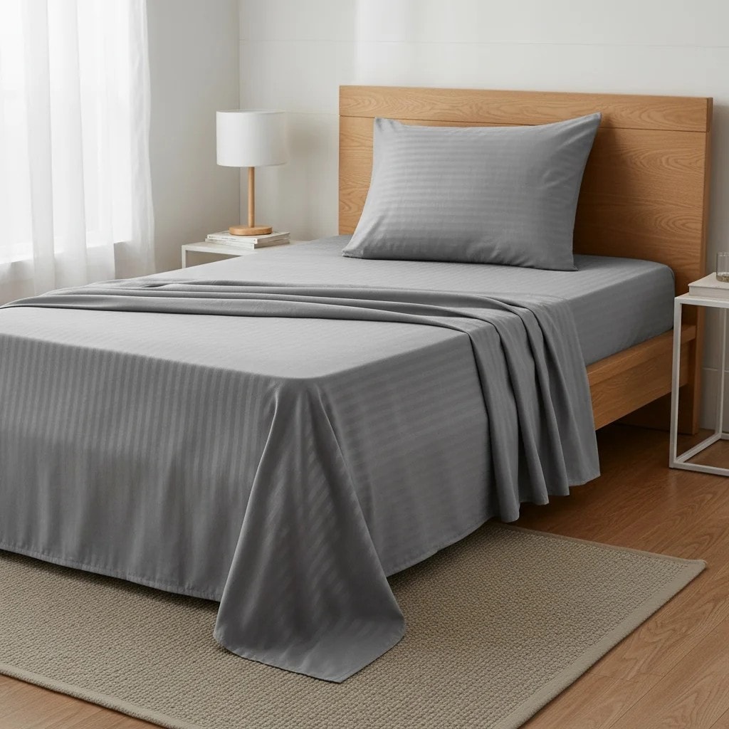 Set Carcafi Ngjyre Gri me Vija Tek 100x200cm Single Bed Sheet Set