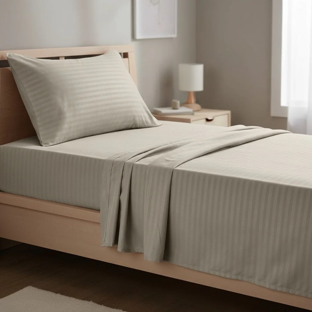 Set Carcafi Ngjyre Bezhe e Hapur me Vija Tek 100x200cm Outlet Single Bed Sheet Set 