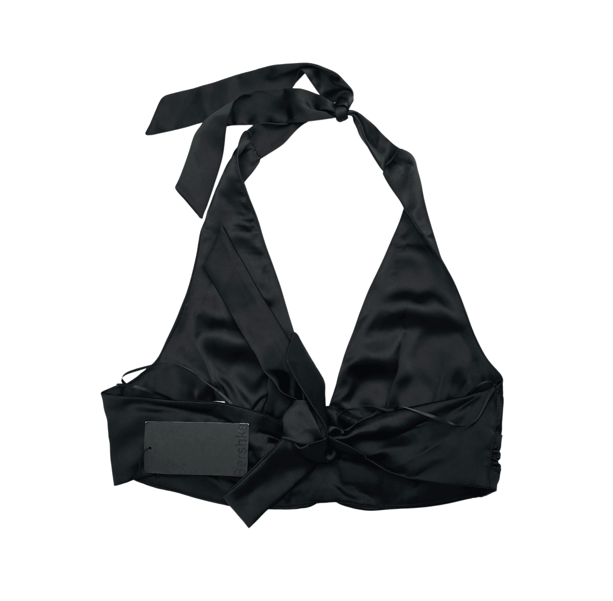 Kanatjere Femrash Bershka Crop Top Ngjyre e Zeze me Detaj me Gura Outlet/Crop Top