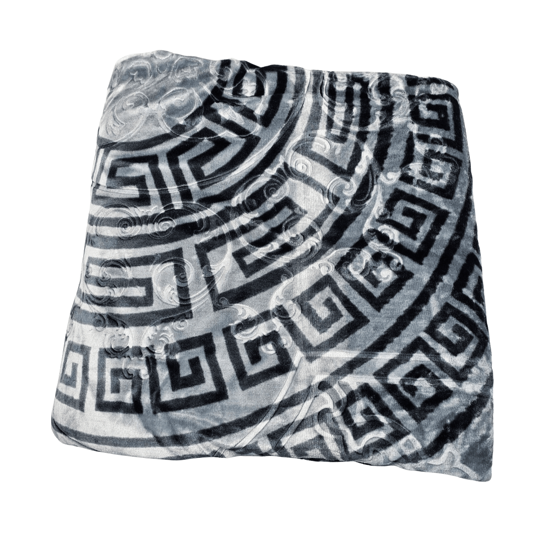 Batanije e Bute Dyfletesh Ngjyre Gri e Erret me Dizajn te Zi Dopio 220x240cm 4.5kg Outlet Blanket