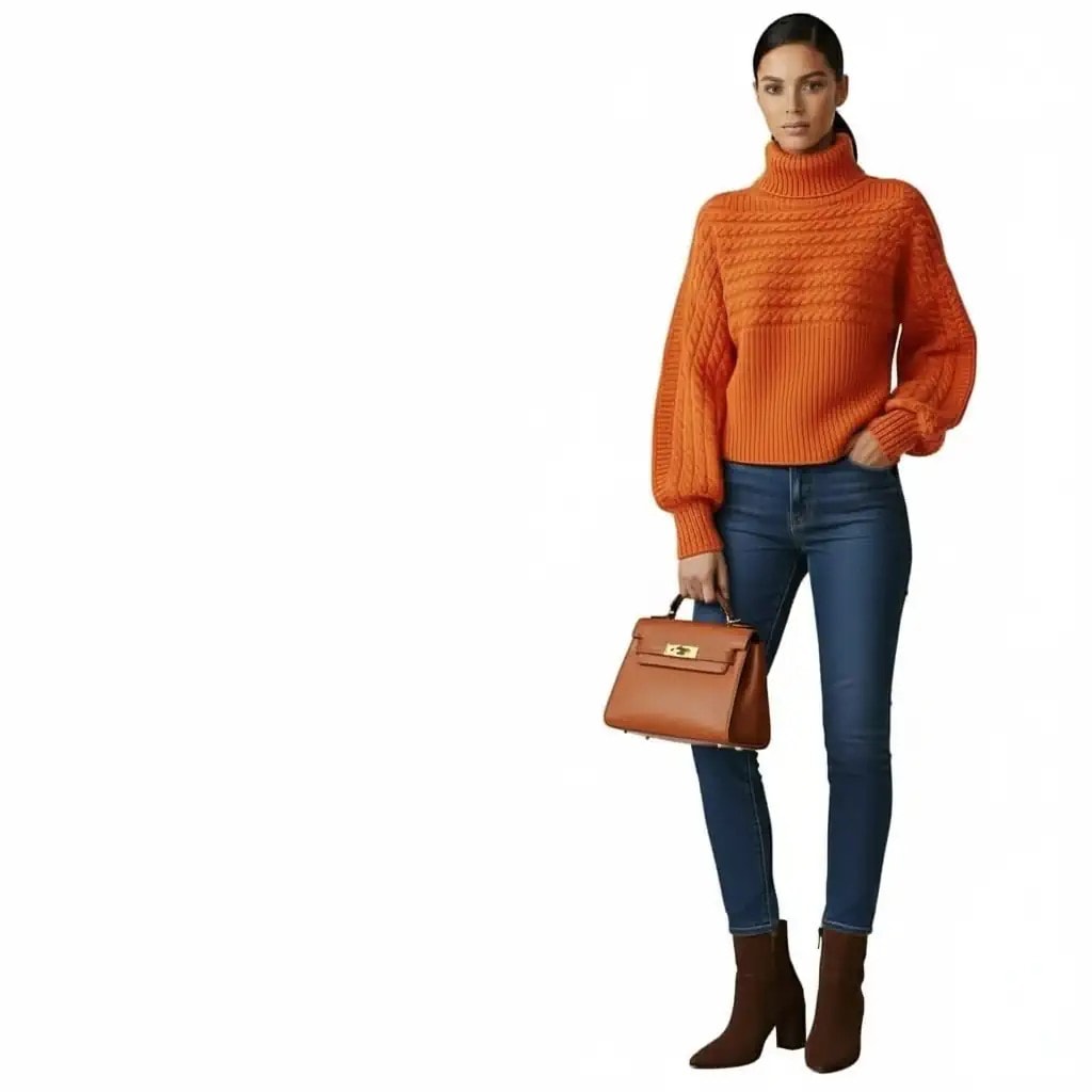 Pulover Femrash Ngjyre Portokalli me Thurje Para S.Hand