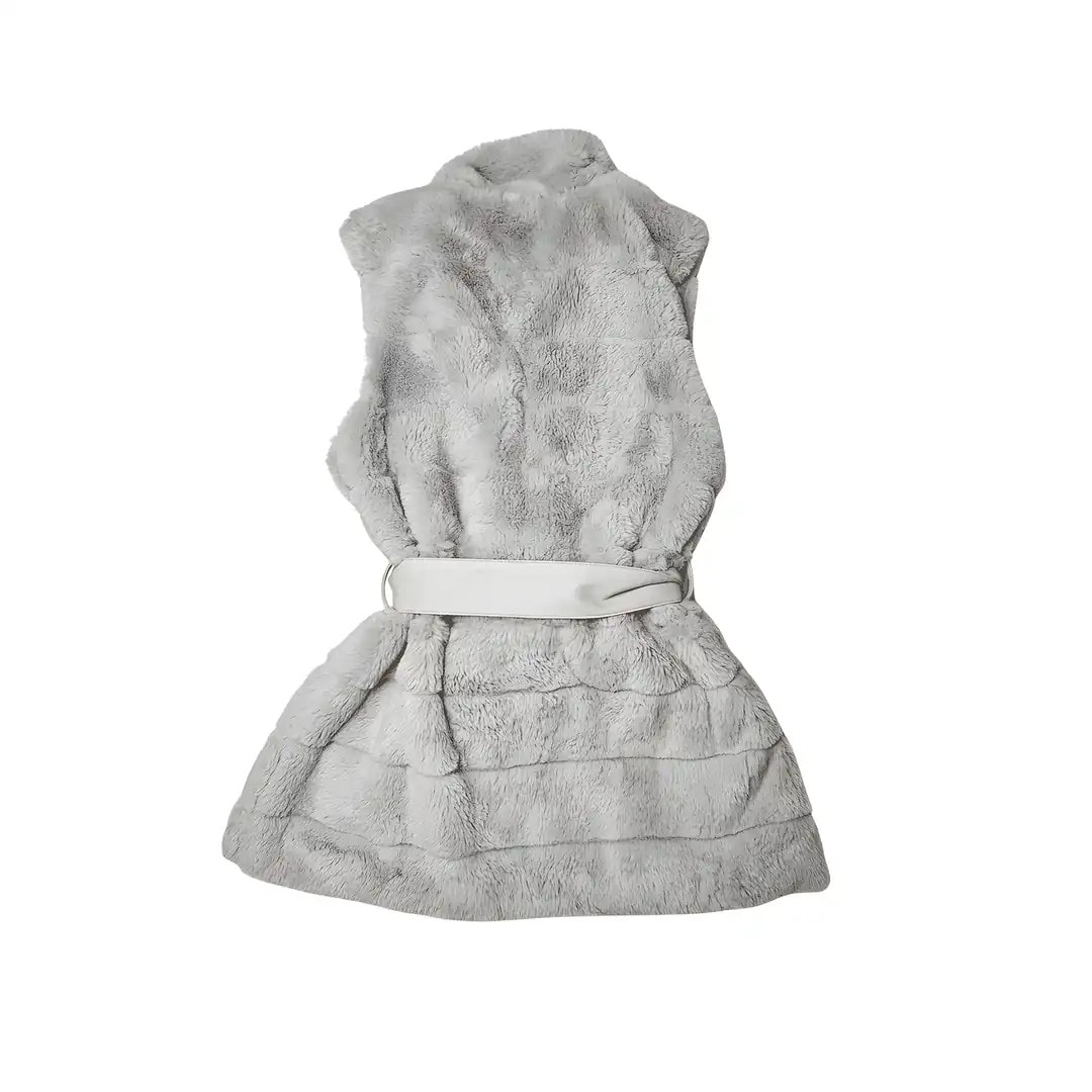 Jelek Pellushi Femrash Amisu Ngjyre Gri e Hapur me Rrip tek Beli S.Hand Womens Plush Vest