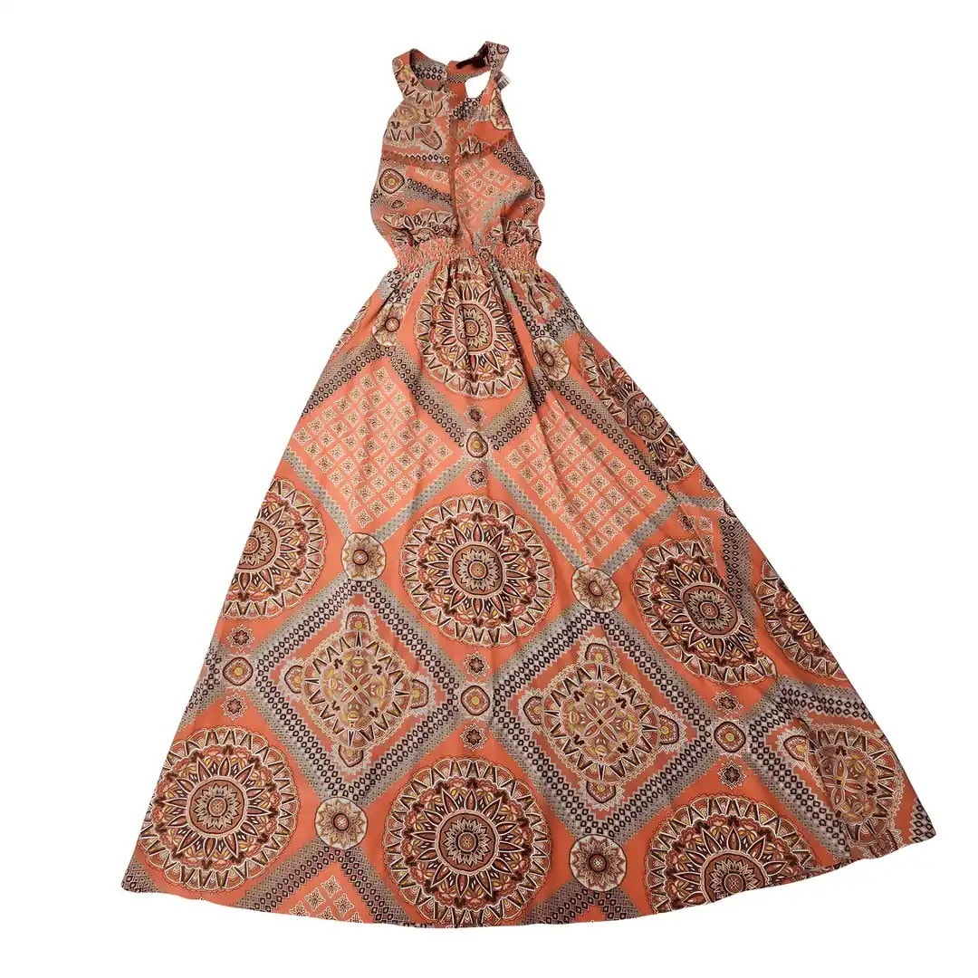 Fustan Ngjyre Portokalli Dizajn Abstrakt Outlet