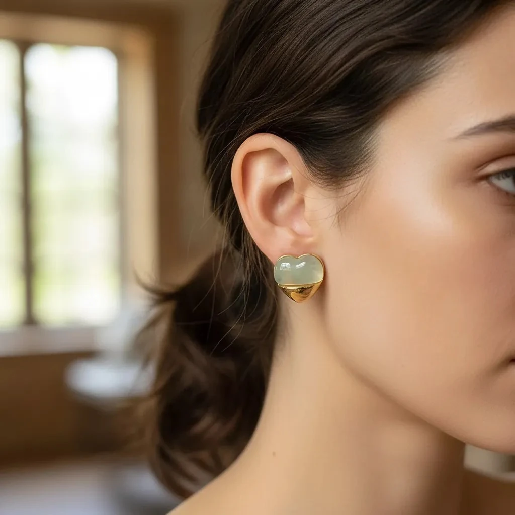 Vathe Femrash Çeliku M34 Stainless Steel Ngjyre Gold me Dizajn Mente Women Earrings