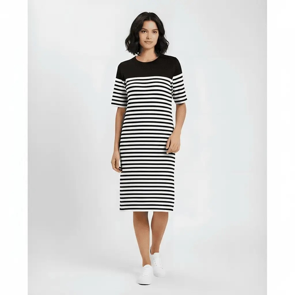 Fustan Femrash Gant Ngjyre Blu i Erret me Vija te Bardha S.Hand Women Dress