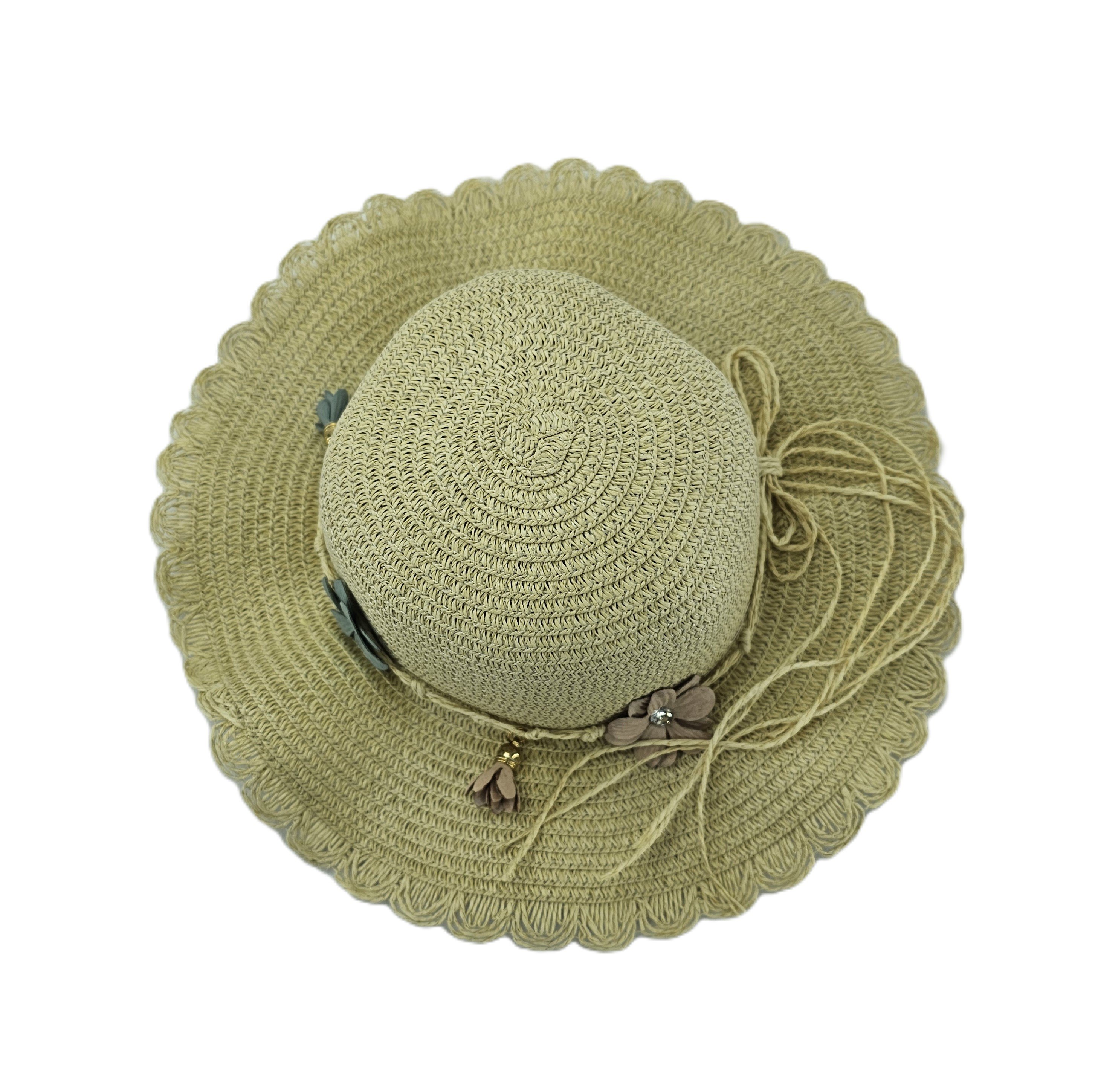 Kapele Plazhi Femijesh Kashte me Dizajn Thurje dhe Lule S.Hand/Beach Hat