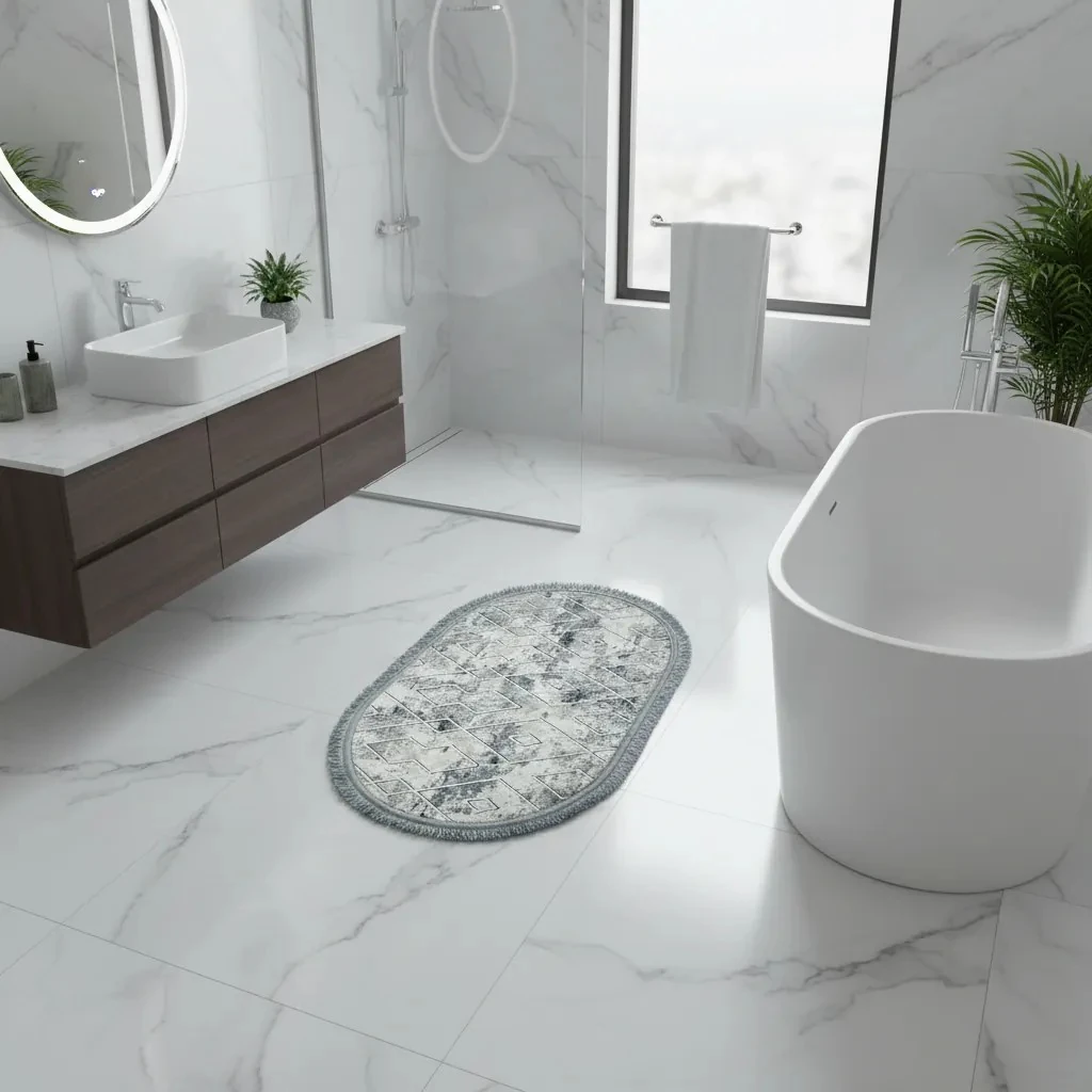 Rrugice me Fije Ngjyre Bojeqielli me Dizajn Gri dhe te Bardhe 60x100 Outlet Rug