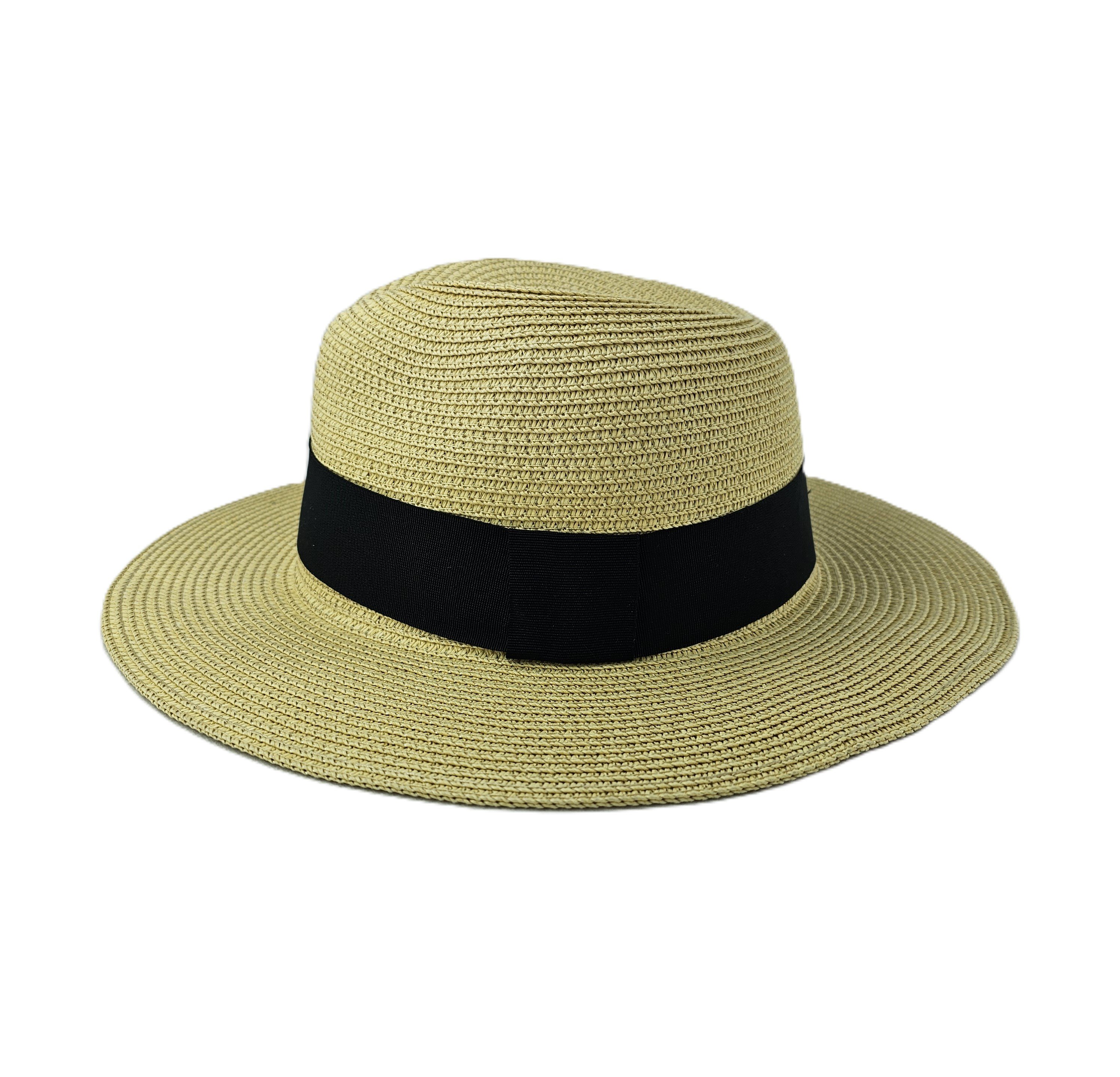 Kapele Plazhi Femrash Kashte me Dizajn te Zi S.Hand/Beach Hat