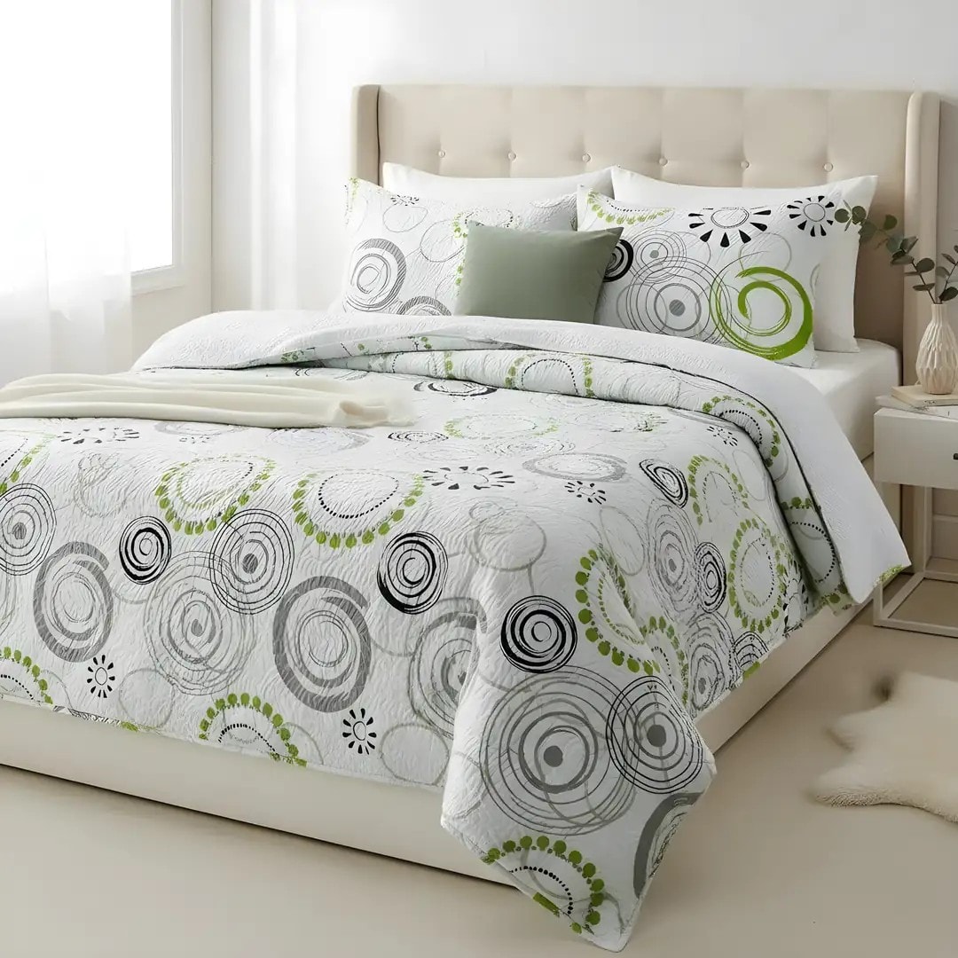 Mbulese Krevati Set Dopio Ngjyre i Bardhe  Dizajn Abstrakt Shumengjyresh  Outlet Double Bed Cover set