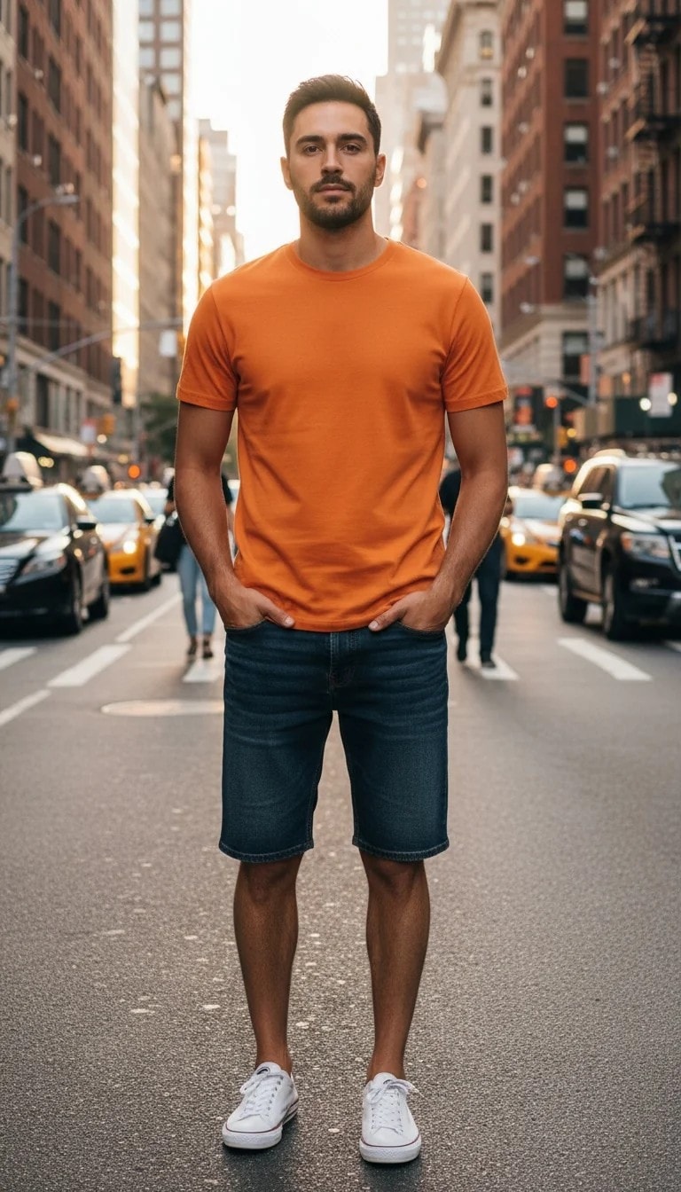 T-Shirt Meshkujsh Basic Ngjyre Portokalli Outlet/T-Shirt