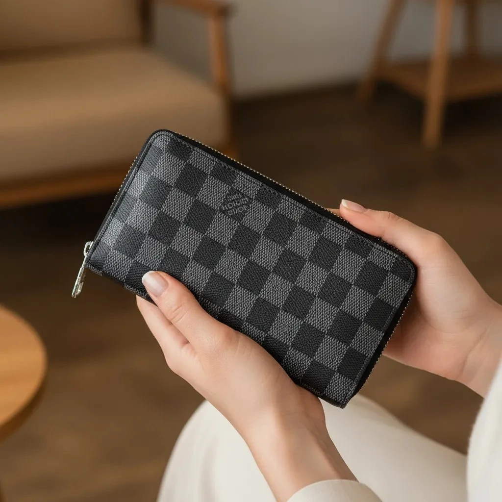 Portofol Femrash Louis Vuitton Ngjyre Gri me Dizajn te Zi S.Hand Women's Wallet