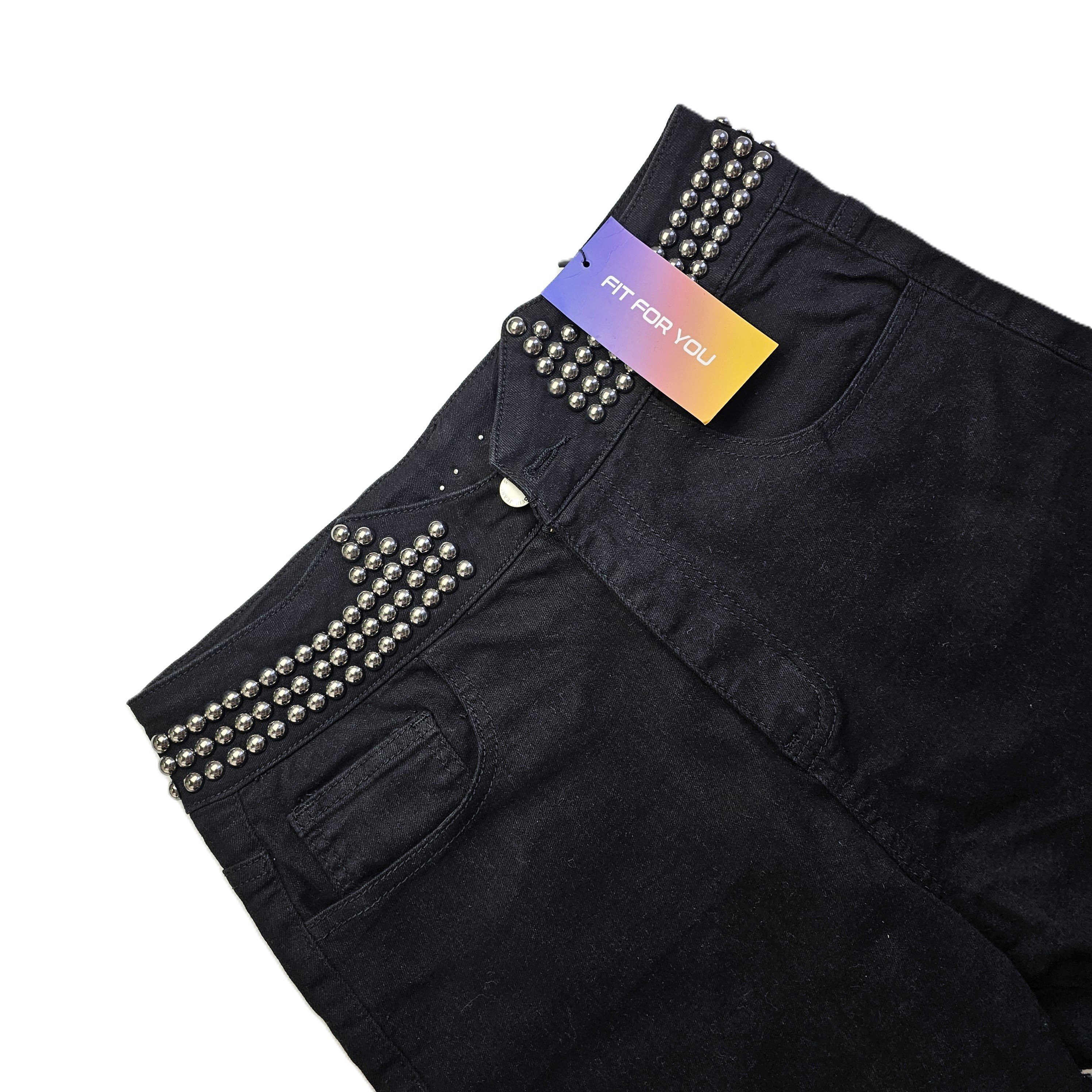 Pantallona te Shkurtra Xhins Shein Ngjyre te Zeza me Zinxhir dhe Topa Metalik Outlet/Shorts