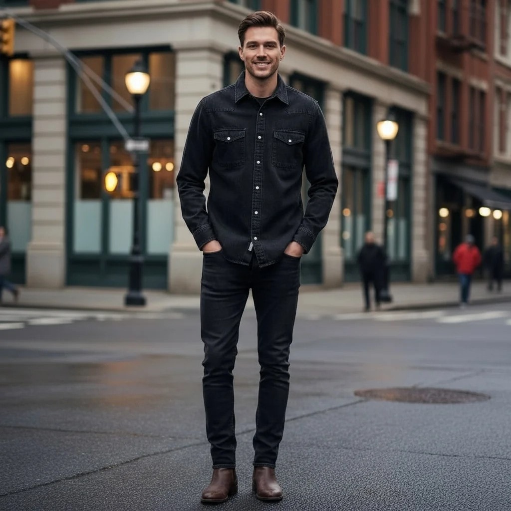 Kemishe Xhins Meshkujsh Zara Ngjyre Gri e Erret S.Hand Shirt