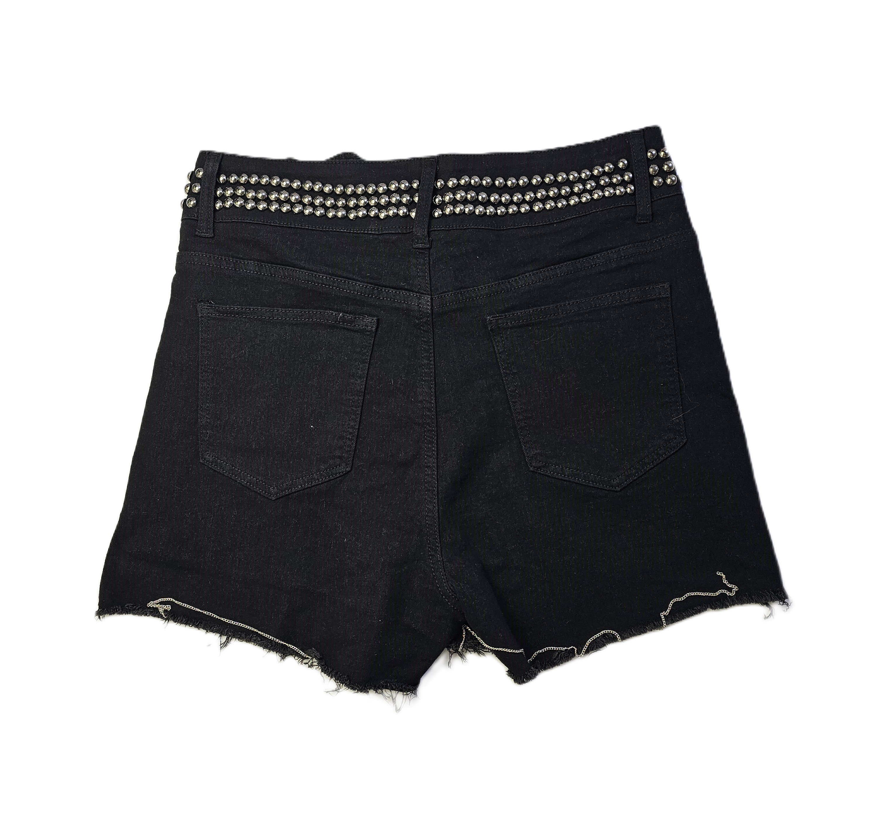 Pantallona te Shkurtra Xhins Shein Ngjyre te Zeza me Zinxhir dhe Topa Metalik Outlet/Shorts