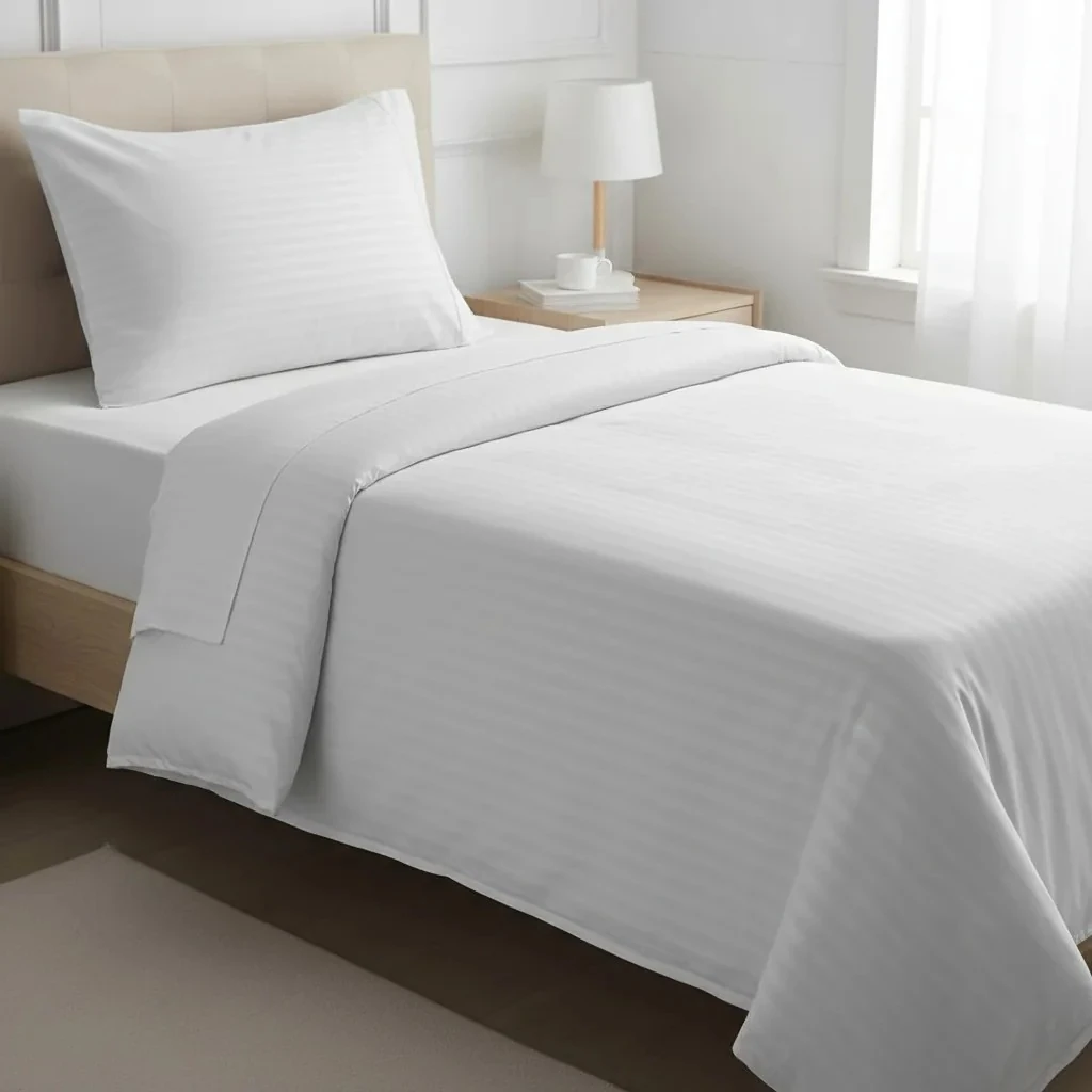 Set Zarf Jorgani Tek Ngjyre i Bardhe Dizajn me Vija Outlet Bed Cover Set