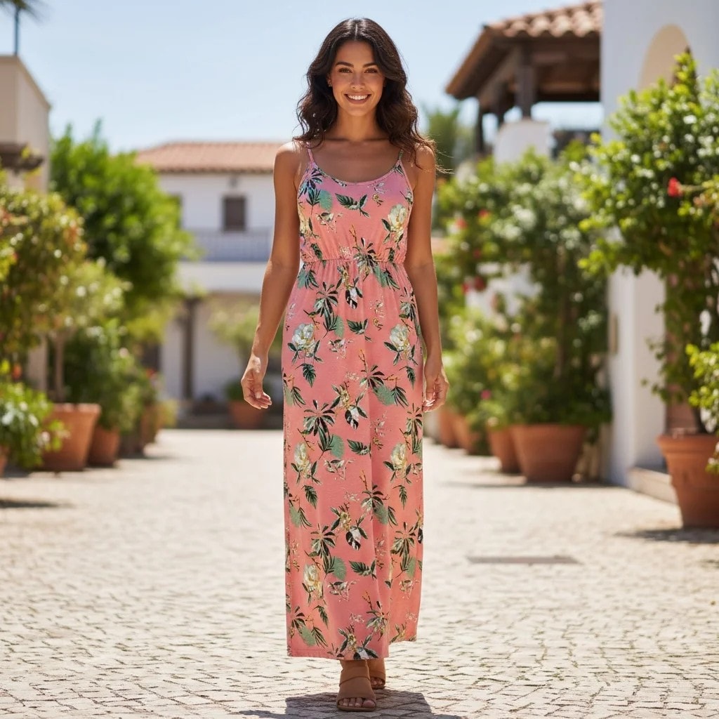 Fustan Femrash Ngjyre Roze me Lule Outlet Womens Dress