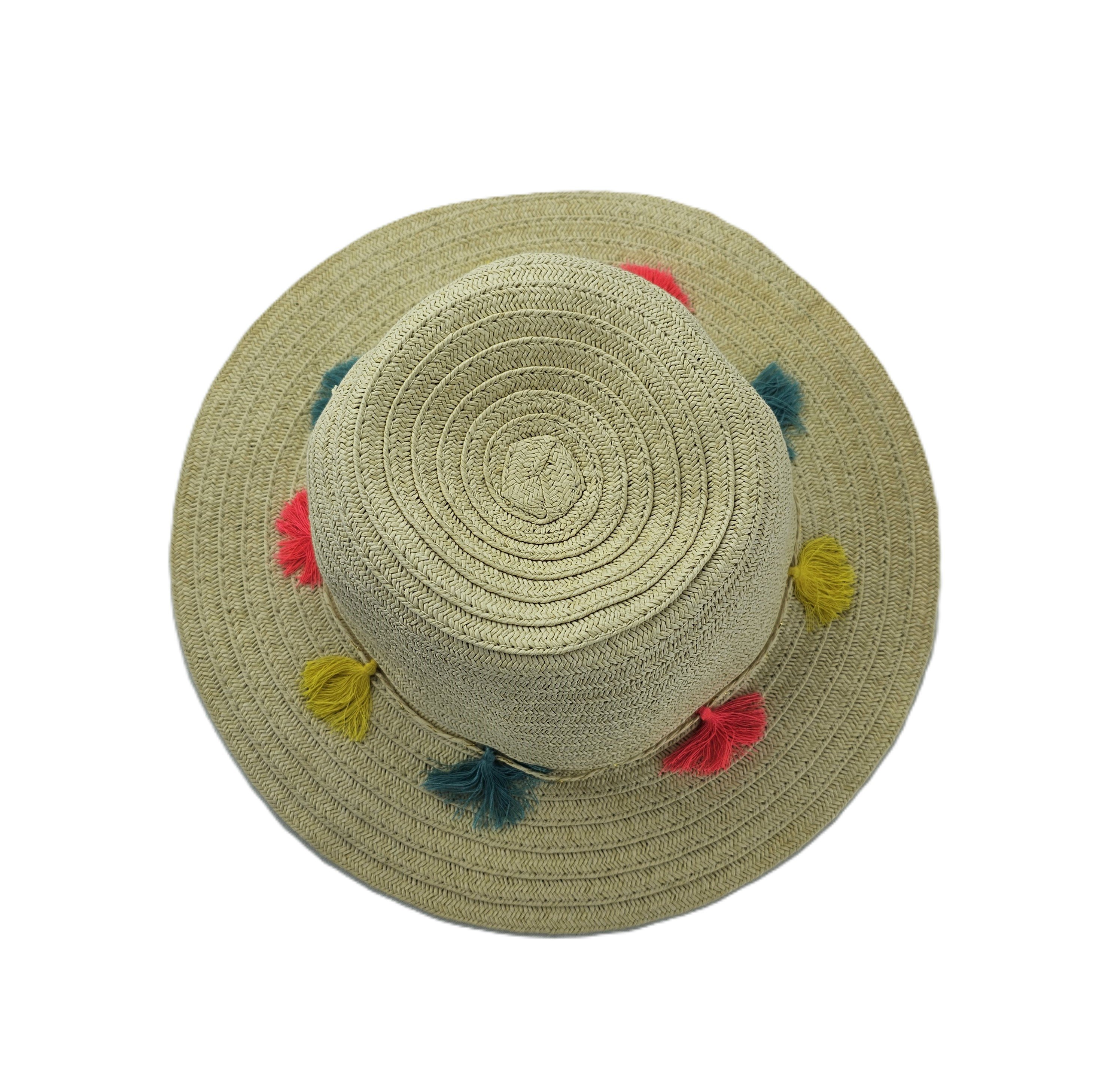 Kapele Plazhi Femijesh Kashte me Dizajn me Tufa me Ngjyra S.Hand/Beach Hat