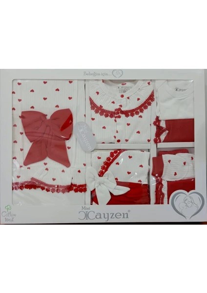 Set Bebesh Mini Cayzen 3007 te Bardha me Zemra te Kuqe / New Born Baby Set