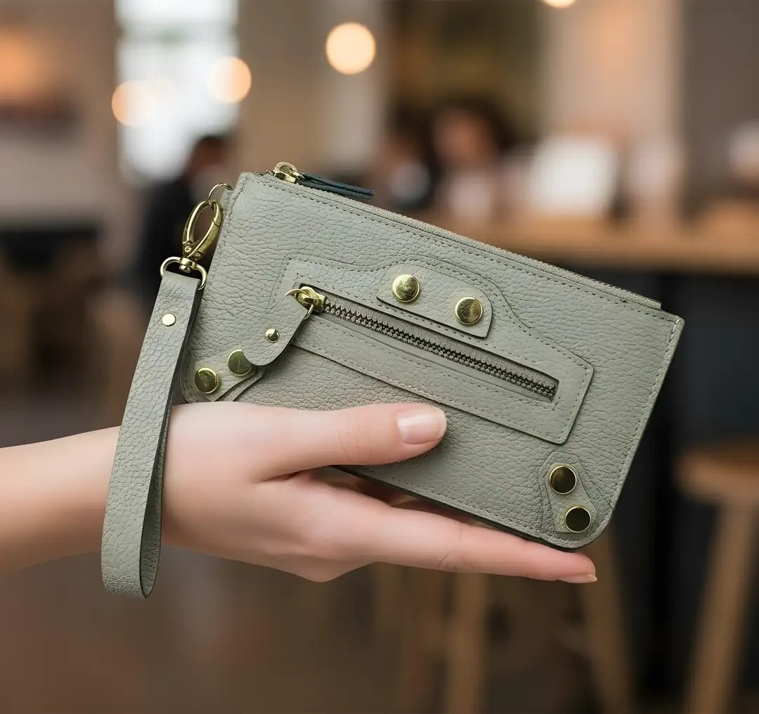 Portofol Femrash Steve Madden Lekure Ngjyre Bezhe me Mente dhe Detaje Gold S.Hand