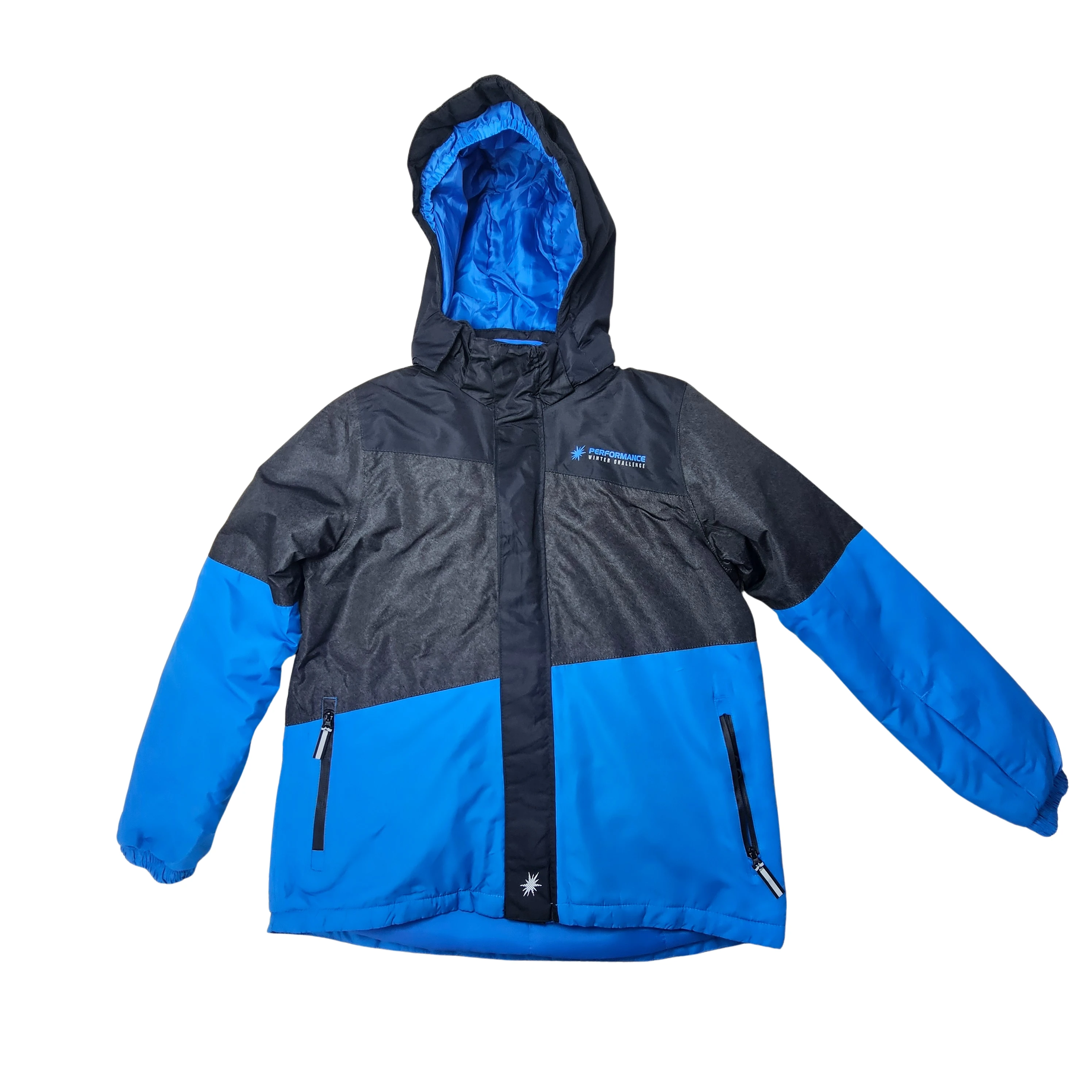 Xhup Bore Unisex Ngjyre i Zi me Dizajn Blu S.Hand Snow Jacket