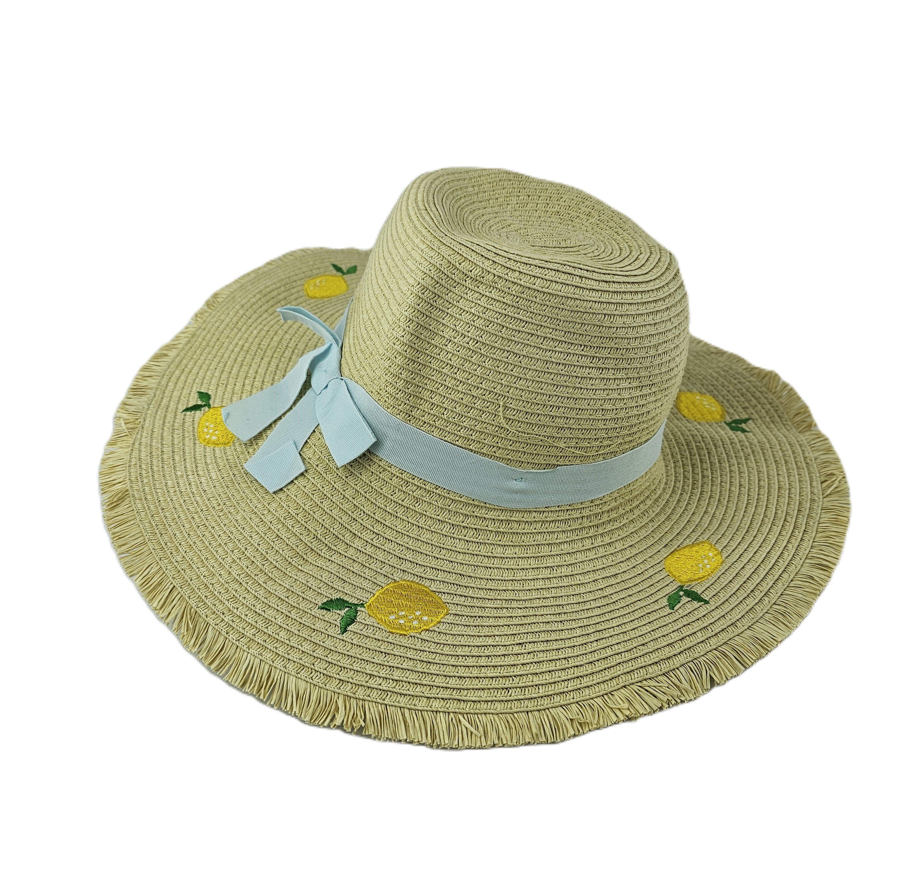 Kapele Plazhi Femrash F&F Kashte me Dizajn Fjongo Blu dhe Limona S.Hand/Beach Hat