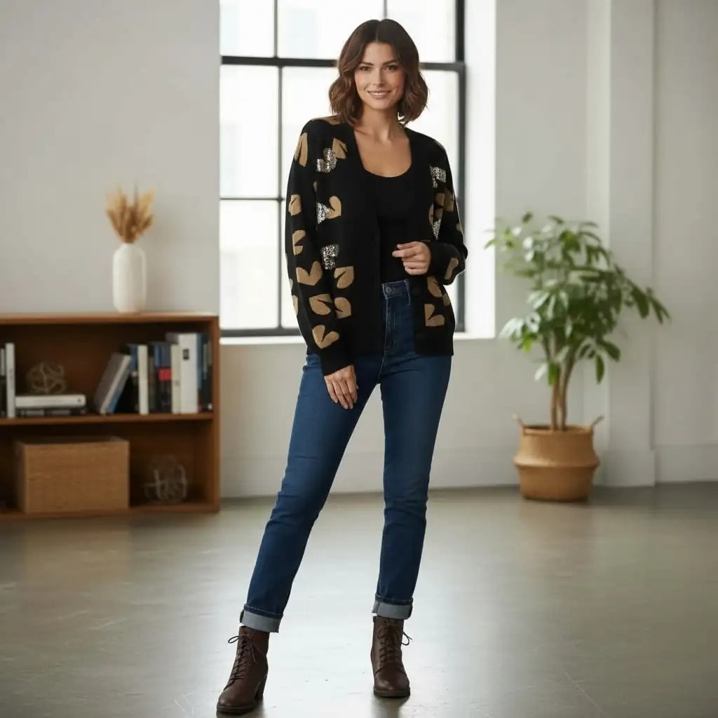 Triko Femrash Ngjyre e Zeze me Zemra Kafe S.Hand Womens Sweater