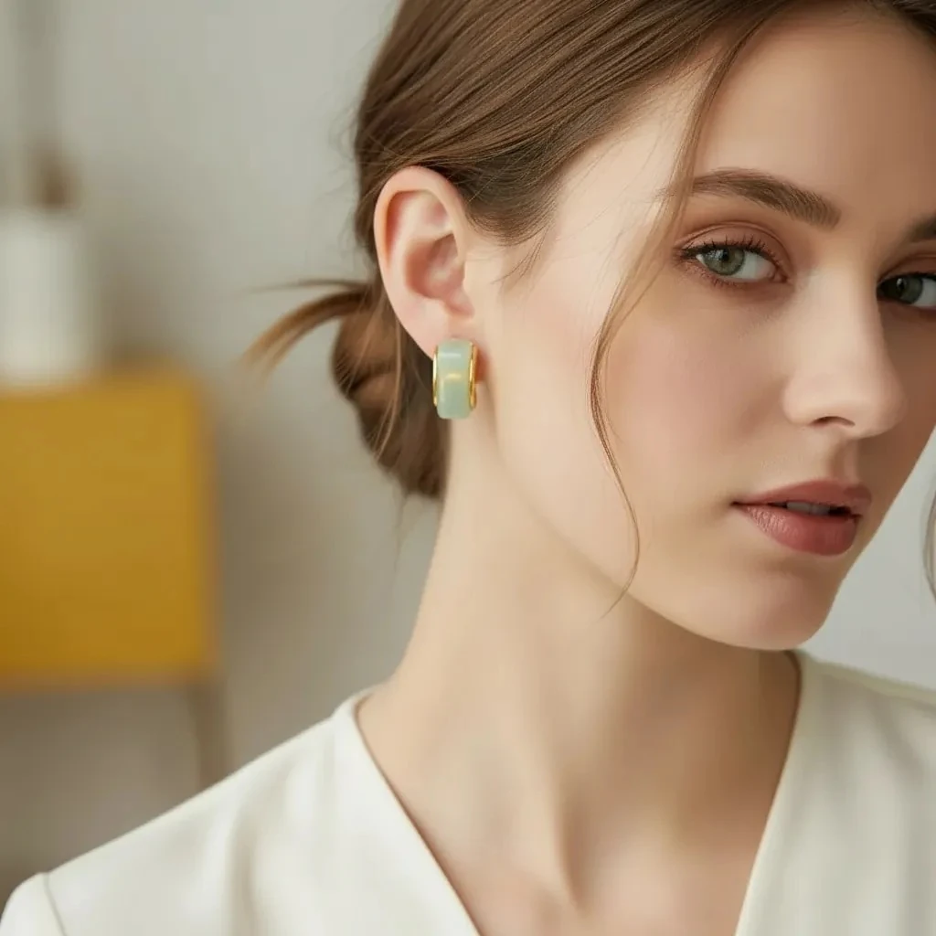 Vathe Femrash Çeliku M28 Stainless Steel Ngjyre Gold me Dizajn Mente Women Earrings