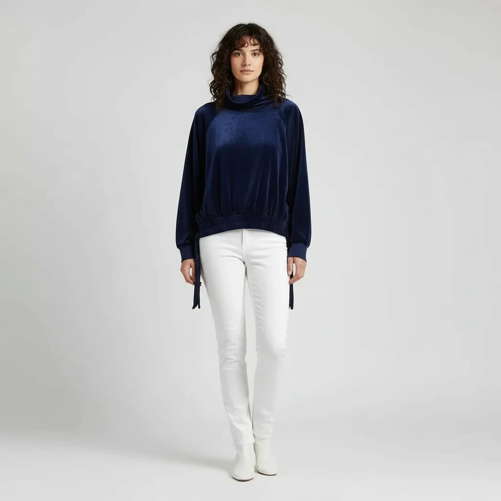 Bluze Femrash Velvet Ngjyre Blu e Erret Outle Women's Velvet T Shirt