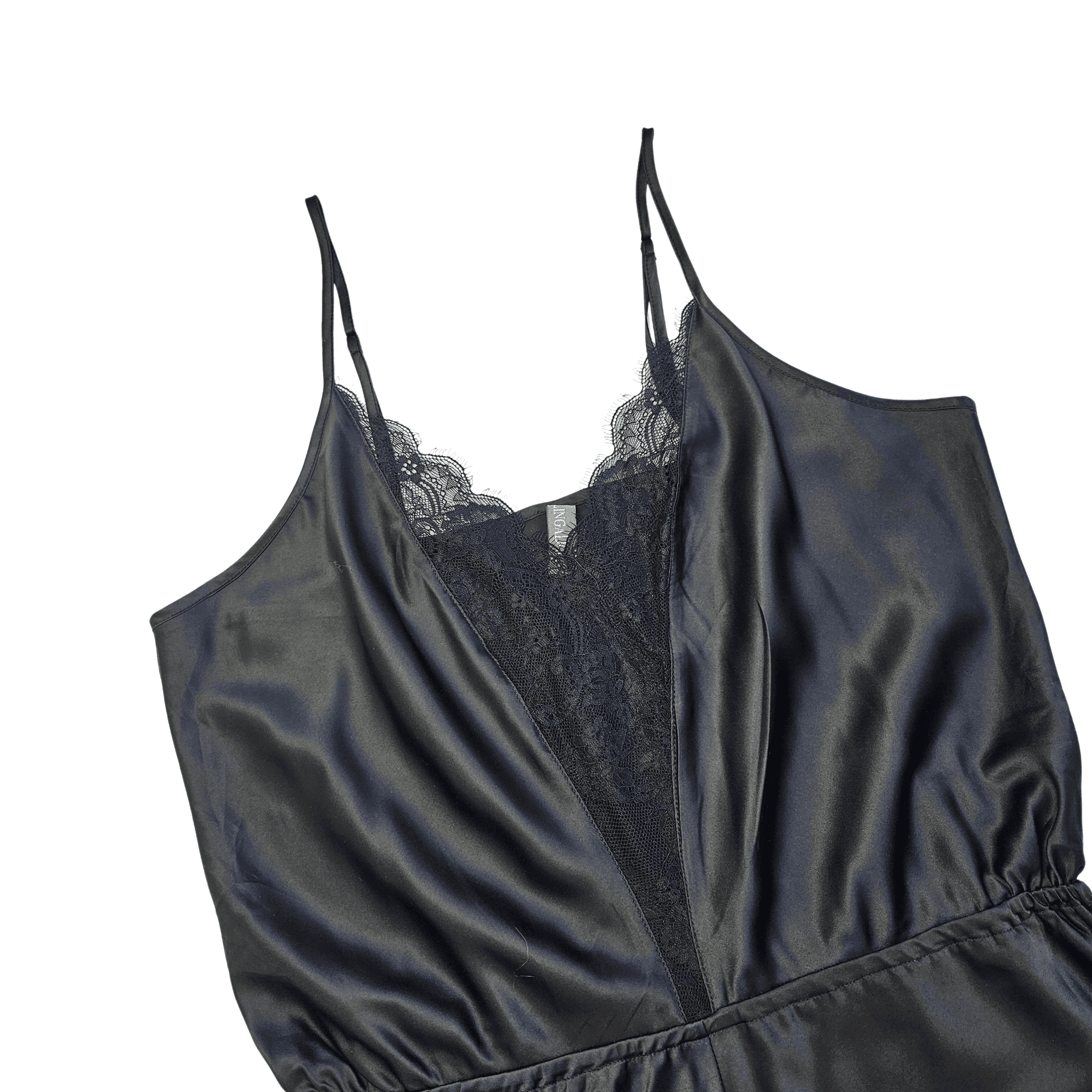 Veshje Gjumi Jumpsuit Saten Ngjyre i Zi me Detaje Dantelle S.Hand/Sleeping Clothes