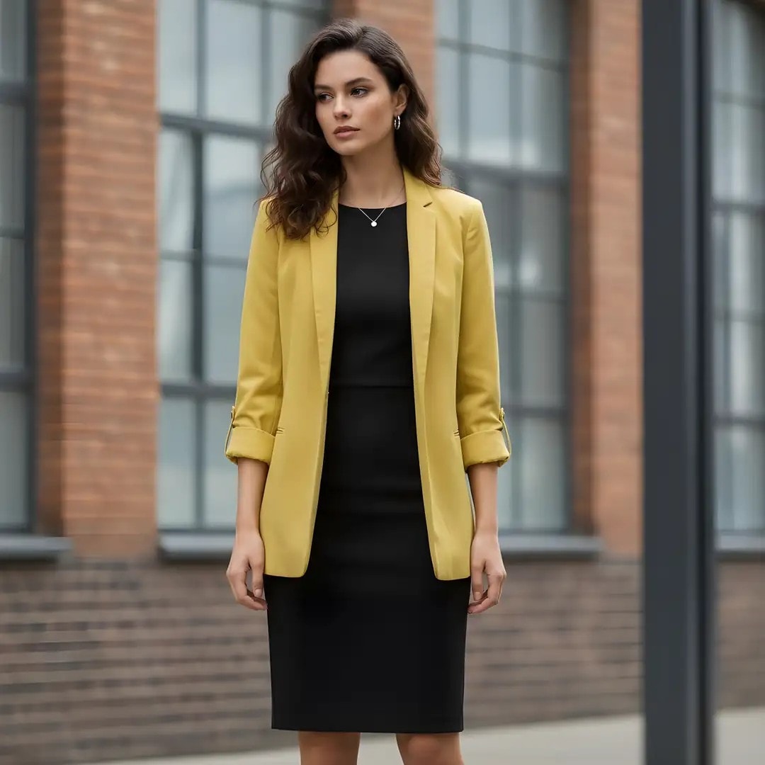 Xhakete Klasike Femrash Bershka Ngjyre e Verdhe S.Hand