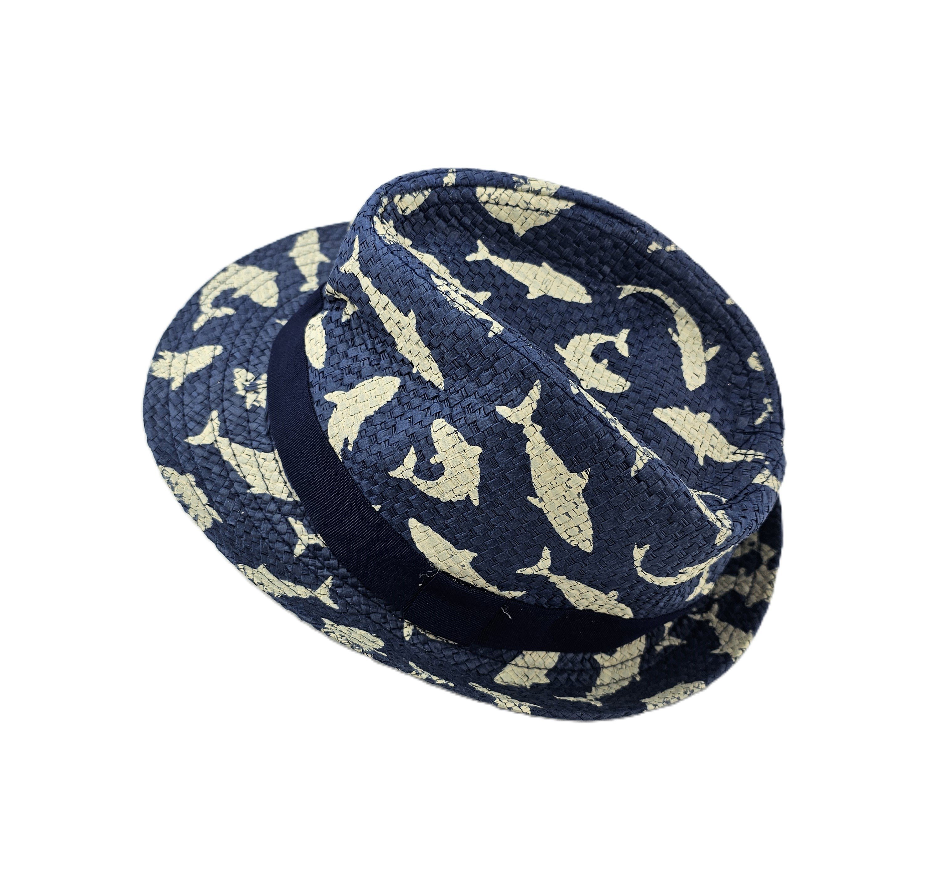 Kapele Plazhi Femijesh Kashte Ngjyre Blu e  Erret me Dizajn Peshk S.Hand/Beach Hat