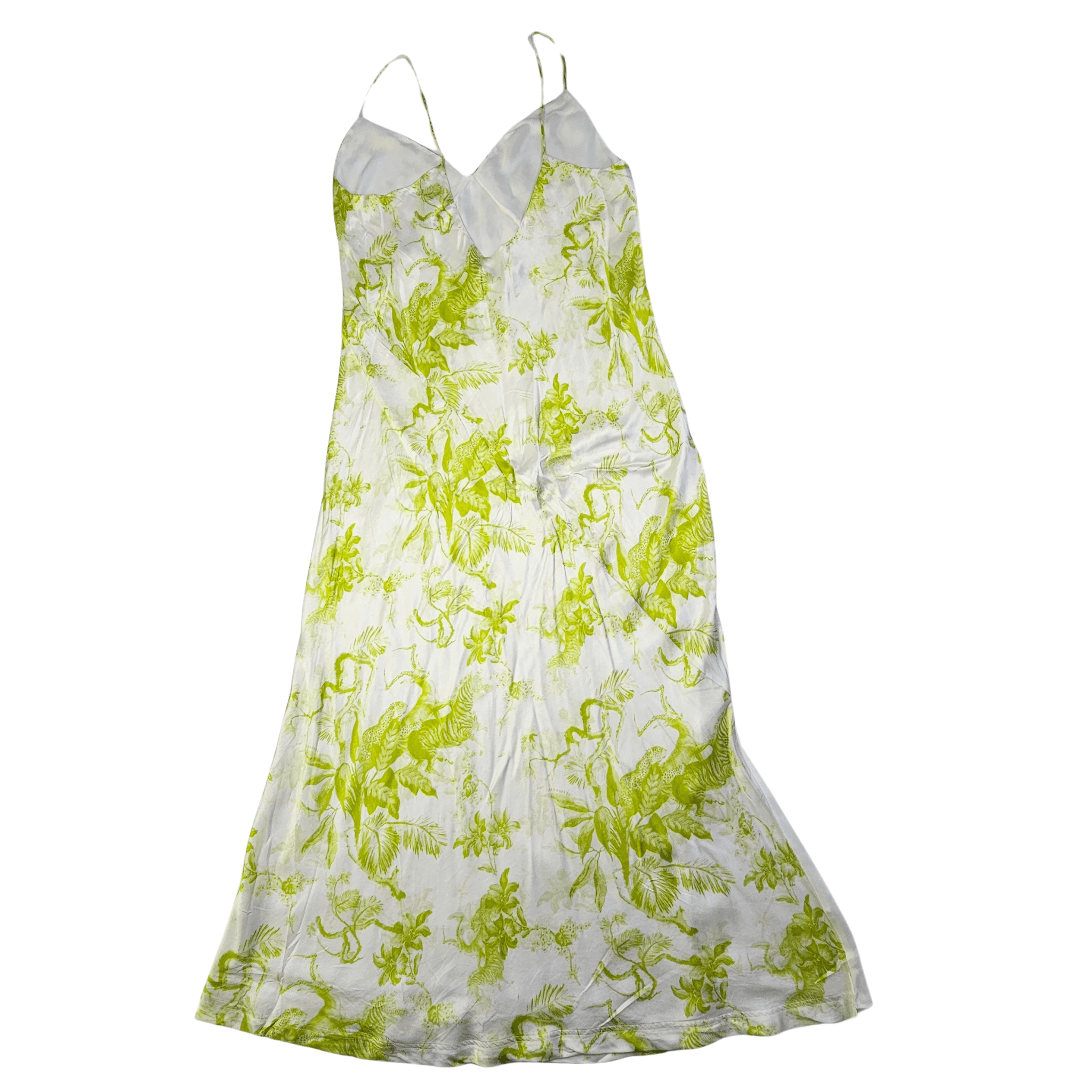 Fustan Femrash Saten i Bardhe me Dizajn Ngjyre Bizele S.Hand/Satin Dress