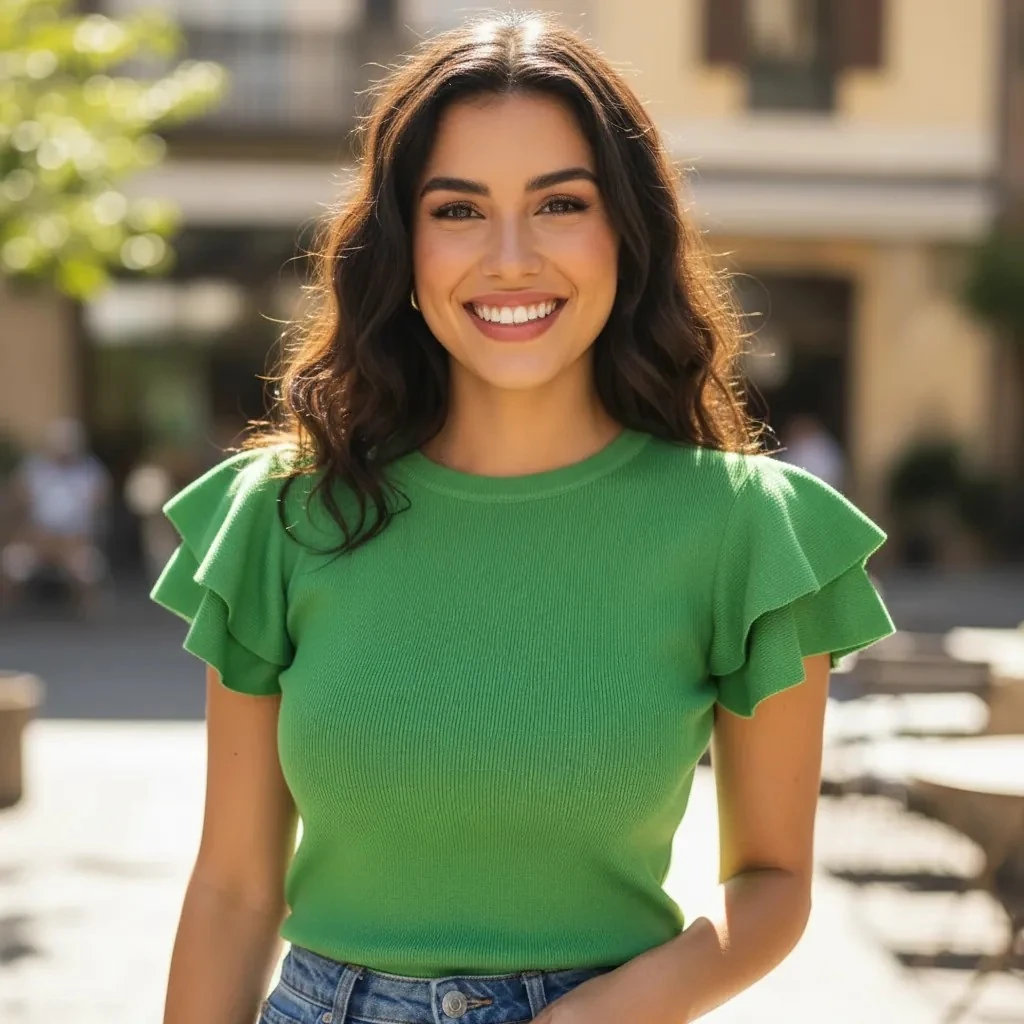 Bluze Femrash Ngjyre Jeshile me Pale tek Krahet  S.Hand Women's Blouse