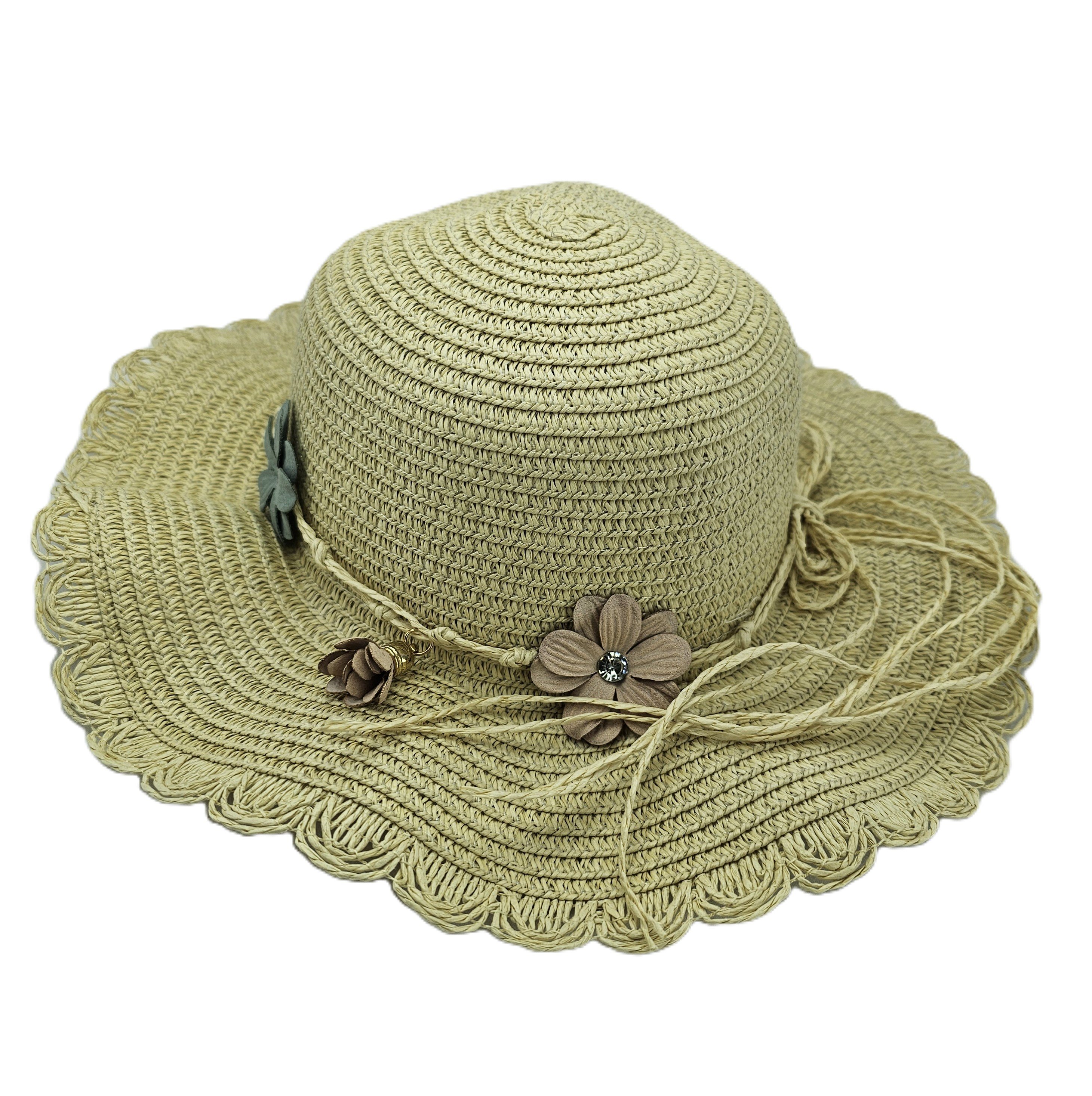 Kapele Plazhi Femijesh Kashte me Dizajn Thurje dhe Lule S.Hand/Beach Hat