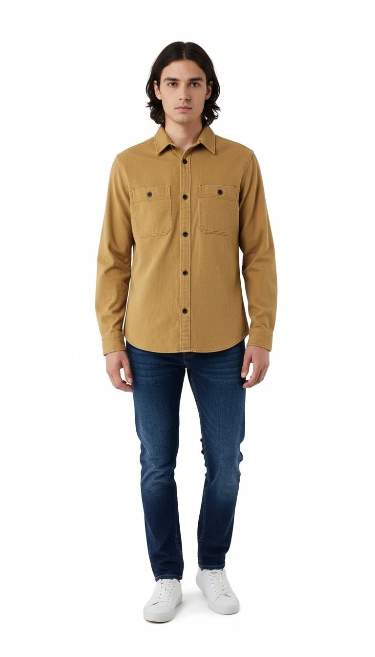 Kemishe Xhins Meshkujsh H&M Ngjyre Mustarde S.Hand Shirt