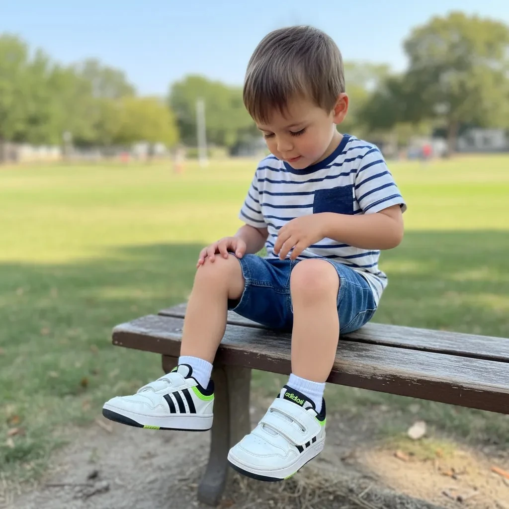 Atlete Femijesh Ngjyre te Bardha me Dizajn te Zi dhe Jeshile Bizele Fosforeshente S.Hand Children's Shoes