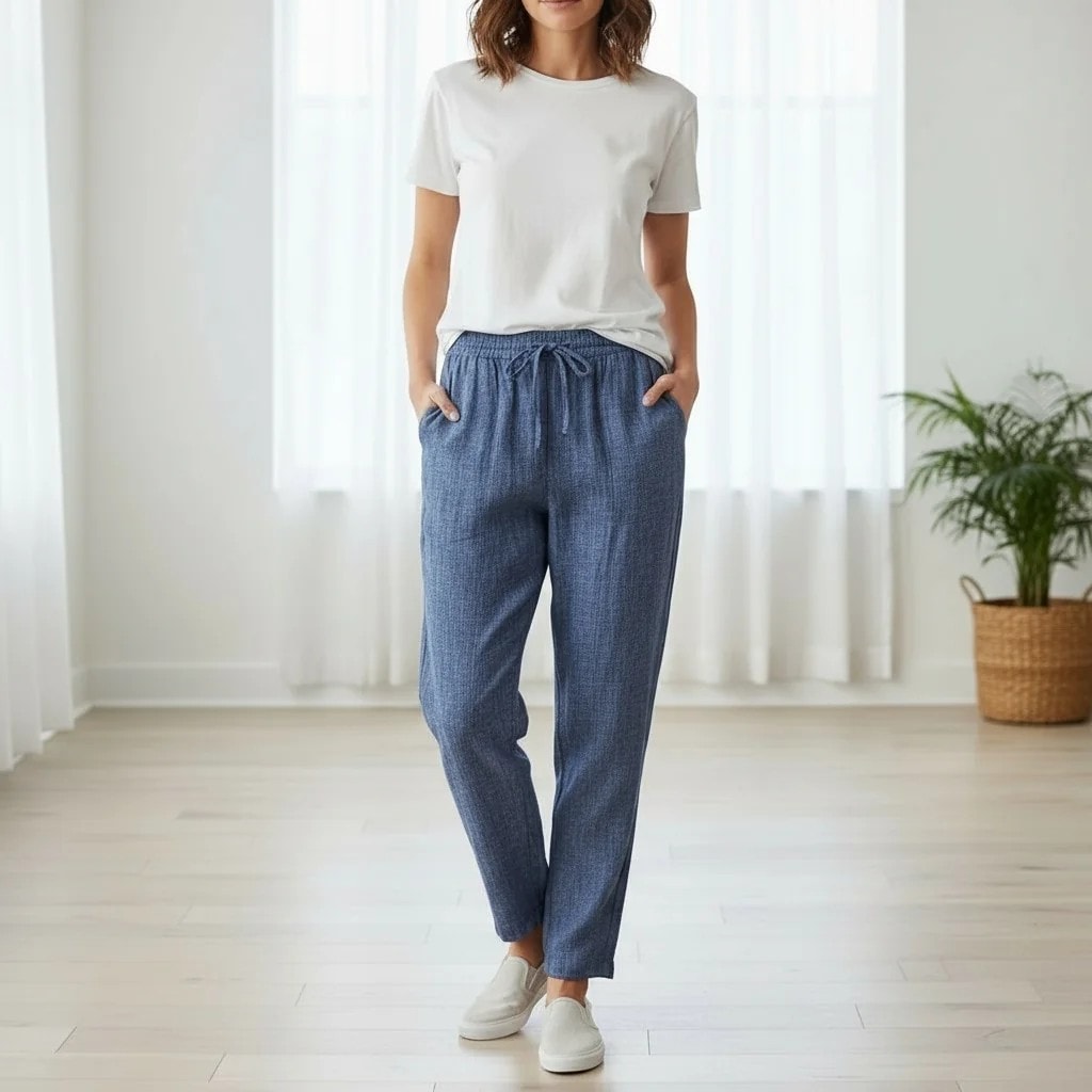Pantallona Lino Femrash Gina Benotti Ngjyre Blu S.Hand Linen Pants
