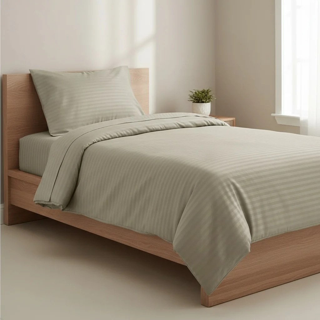 Set Zarf Jorgani Ngjyre Bezhe e Hapur me Vija Tek 100x200cm Outlet Duvet Bed Cover Single Set 