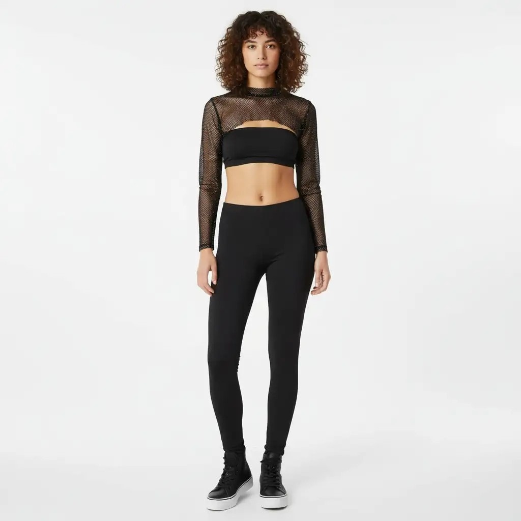 Bluze Femrash Rrjete me Gure Ngjyre e Zeze S.Hand Womens Crop Top