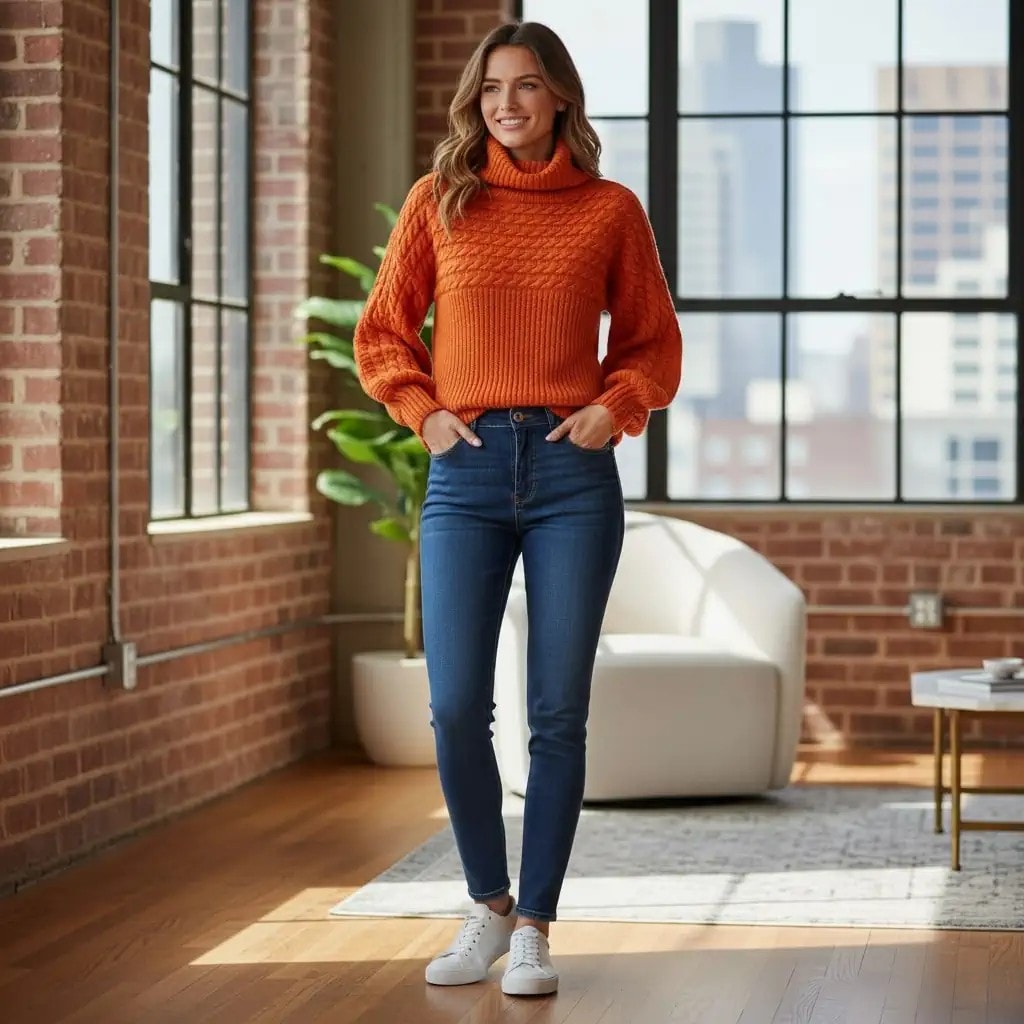 Pulover Femrash Ngjyre Portokalli me Thurje Para S.Hand