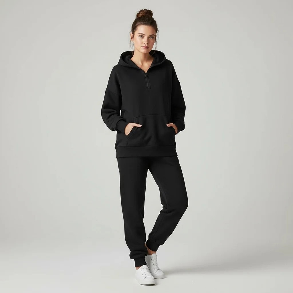 Kostum Sportiv Femrash Ngjyre i Zi Outlet Women's Sweatsuit Set 