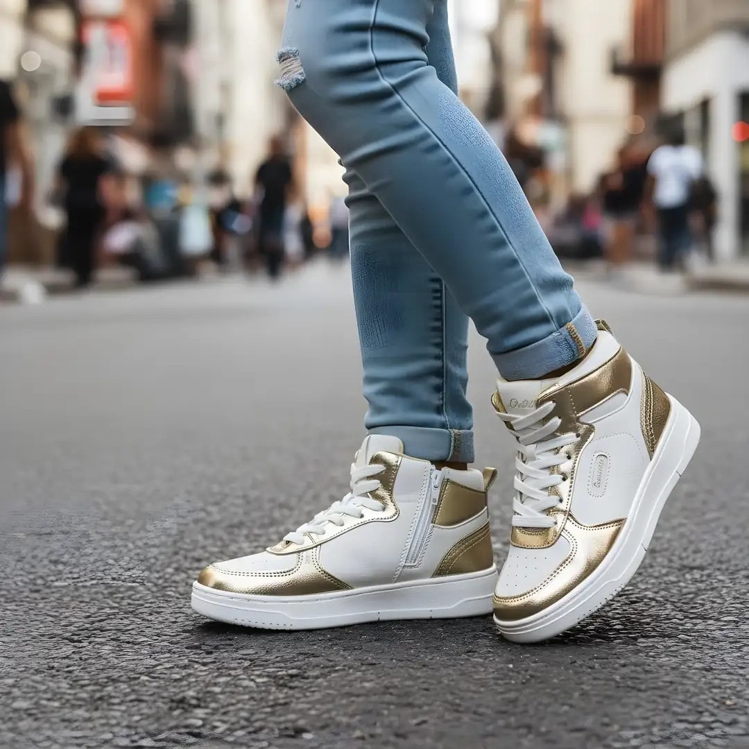 Atlete Femijesh Ngjyre Gold me Dizajn te Bardhe S.Hand Childrens Shoes