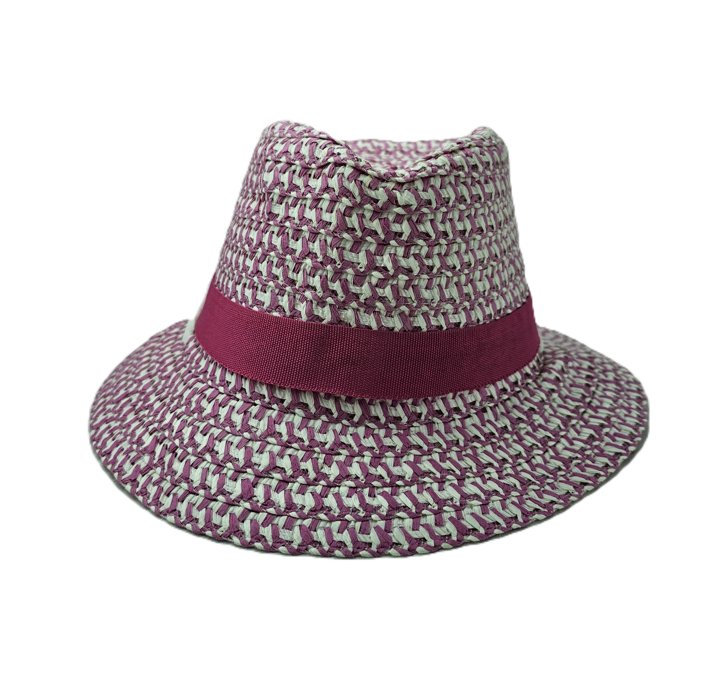Kapele Plazhi Femijesh Kashte Ngjyre Roze me Dizajn te Bardhe S.Hand/Beach Hat