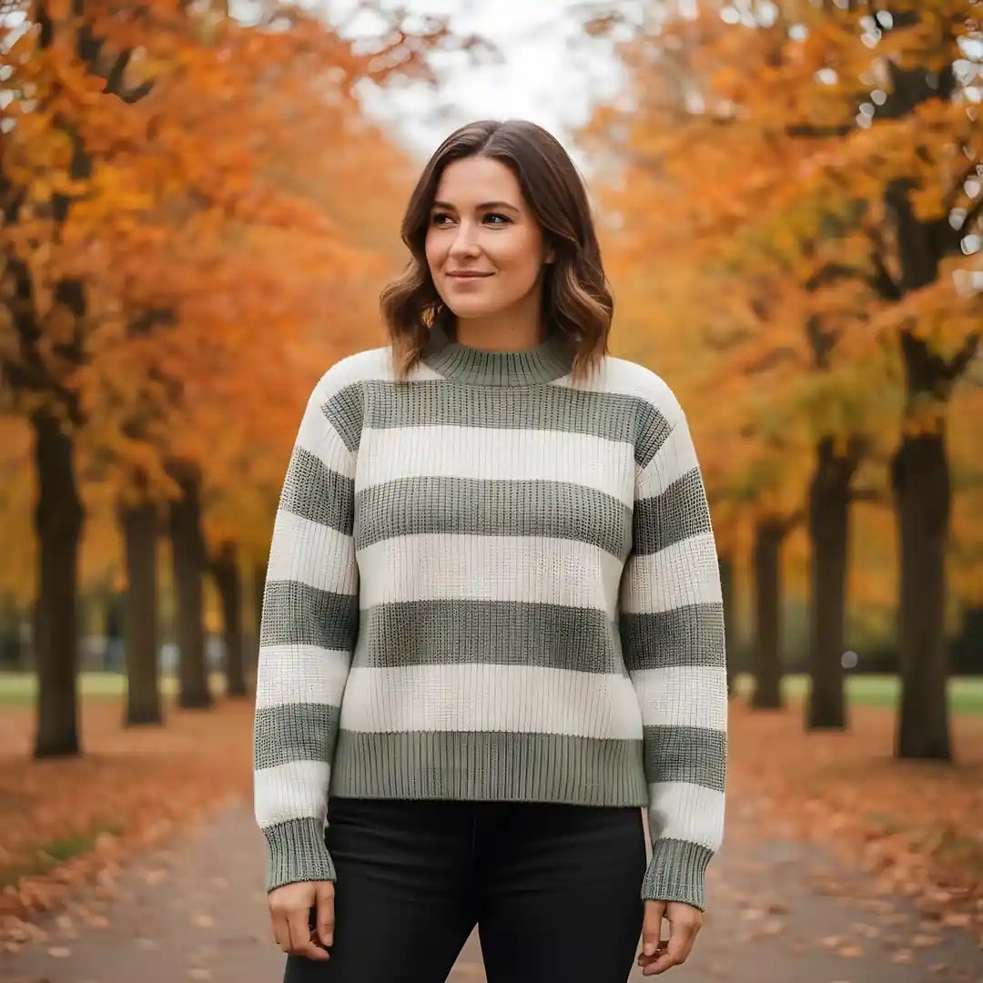 Pulover Femrash H&M Ngjyre Gri e Hapur me Vija Mente S.Hand Womens Sweater