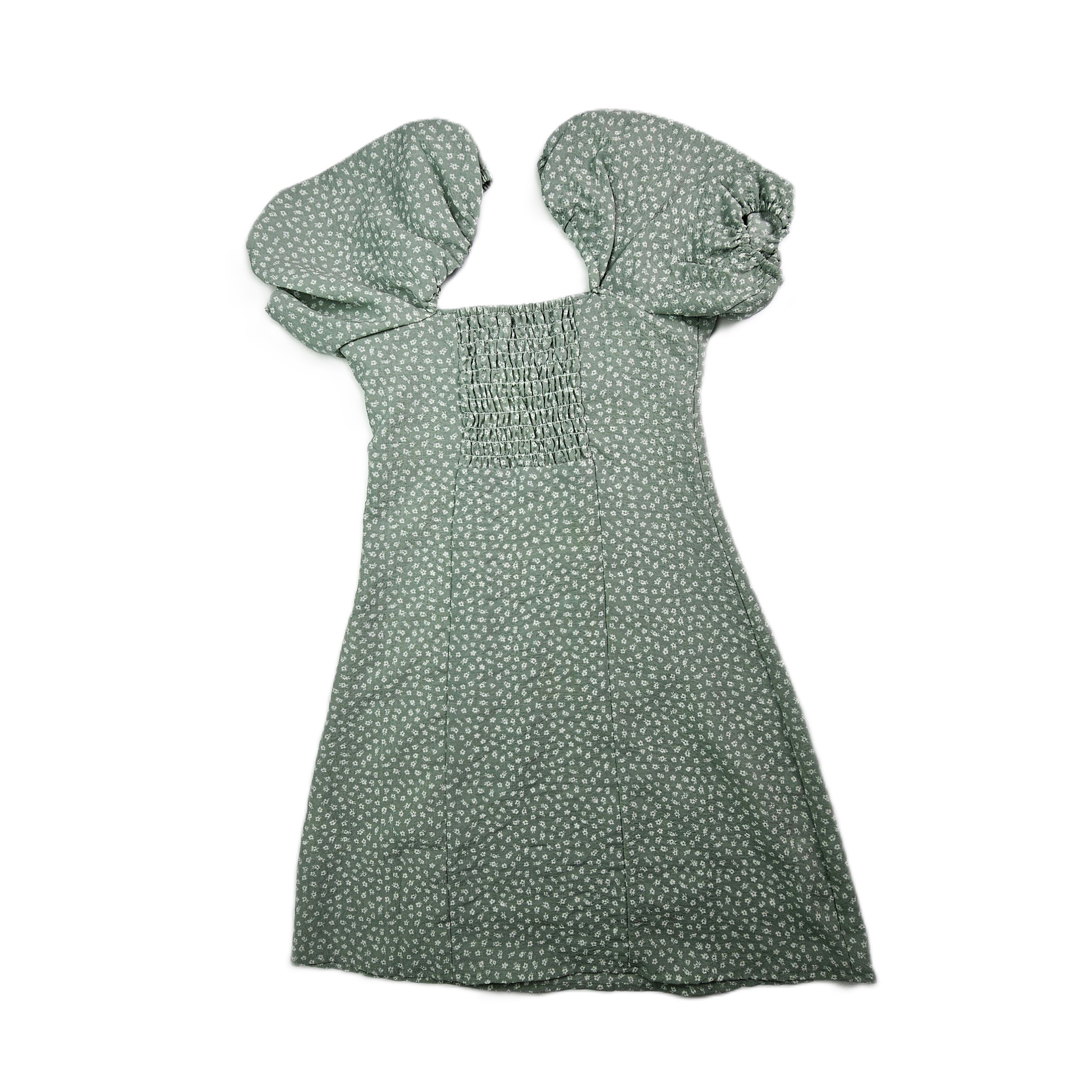 Fustan Ngjyre Mente me Lule te Bardha Outlet/Dress