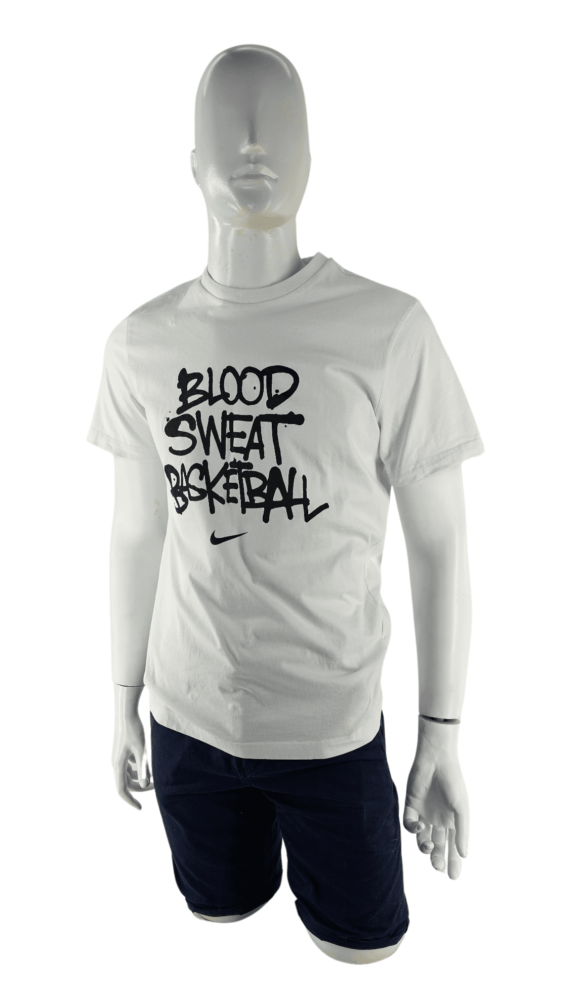 T-Shirt Meshkujsh Nike Ngjyre e Bardhe me Dizajn te Zi S.Hand/T-Shirt  