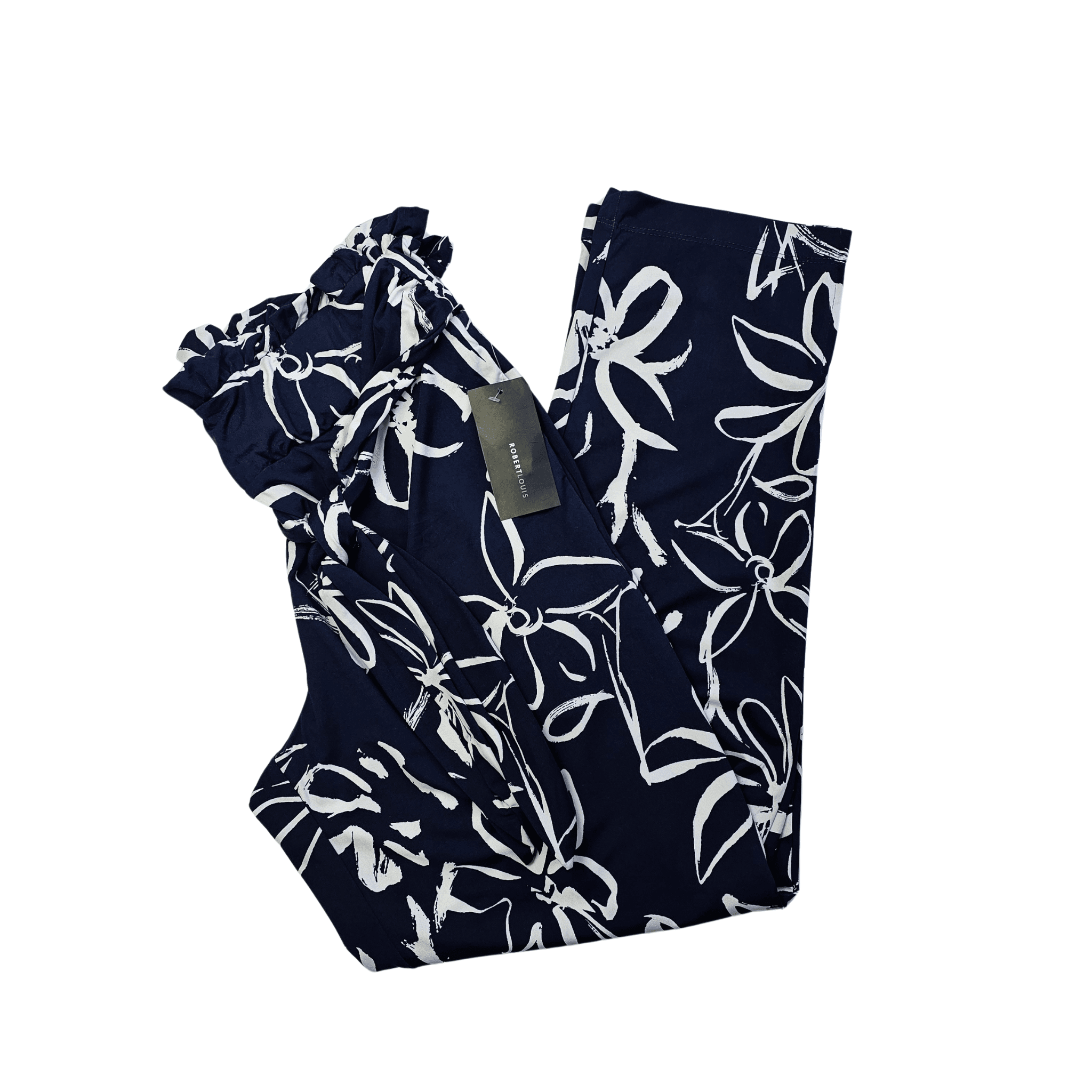 Pantallona Klaasike Femrash Ngjyre Blu te Erreta me Dizajn te Bardhe Outlet/Classic Pants